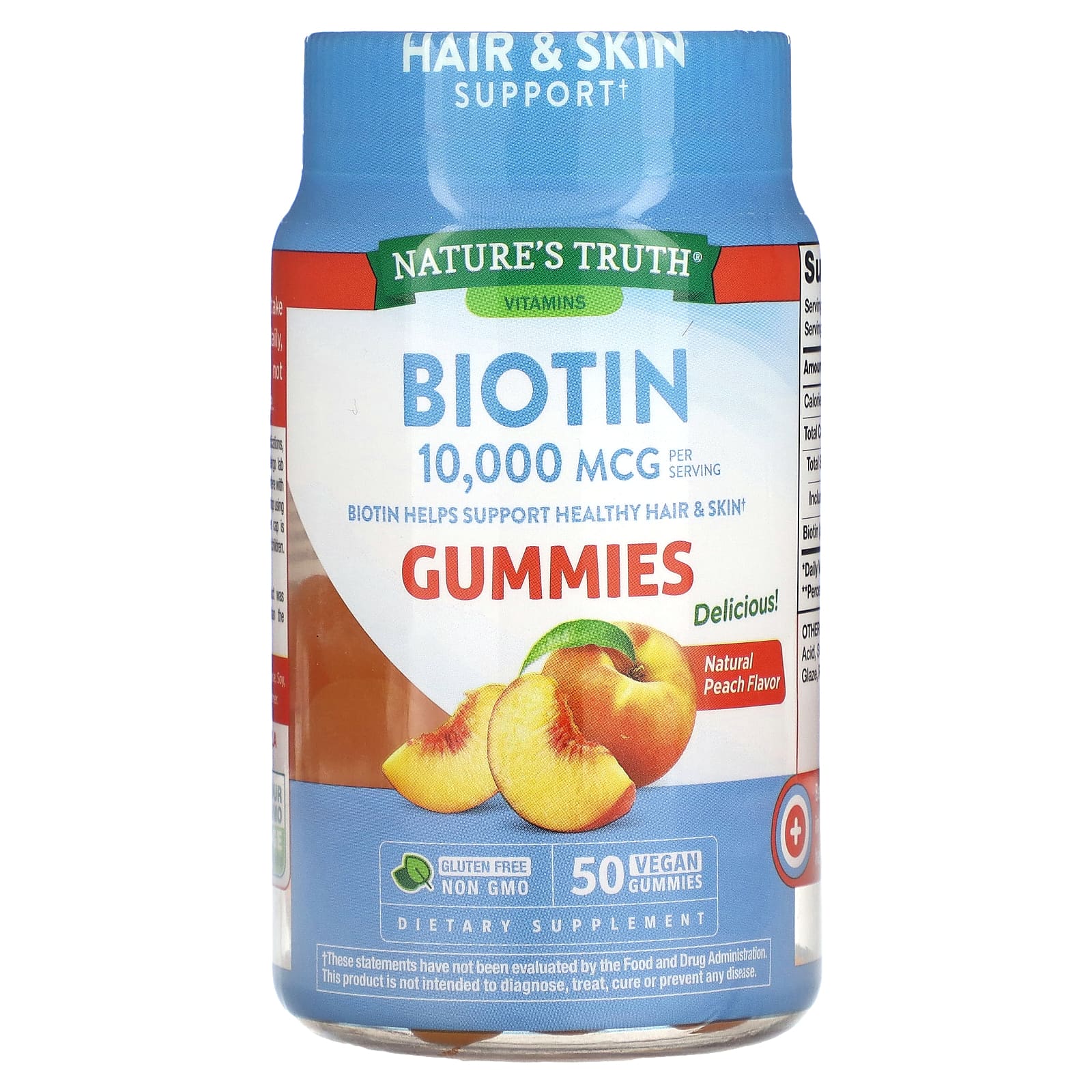 Nature's Truth, Biotin, Natural Peach, 50 Vegan Gummies (5,000 mcg per Gummy) - Image 1