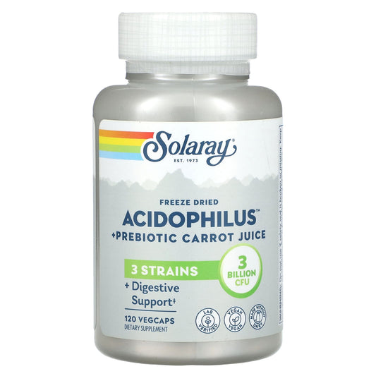 Solaray, Freeze Dried Acidophilus + Prebiotic Carrot Juice, 3 Billion CFU, 120 VegCaps - Image 1