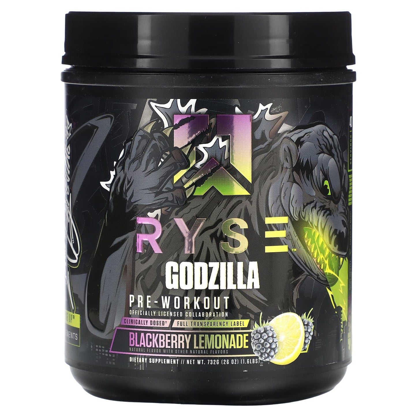 RYSE, Godzilla, Pre-Workout, Blackberry Lemonade, 1.6 lbs (732 g) - Image 1