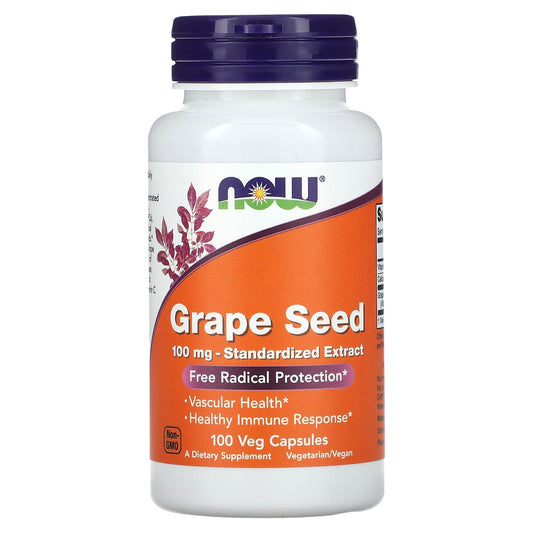 NOW Foods, Grape Seed, Standardized Extract, 100 mg, 100 Veg Capsules - Image 1
