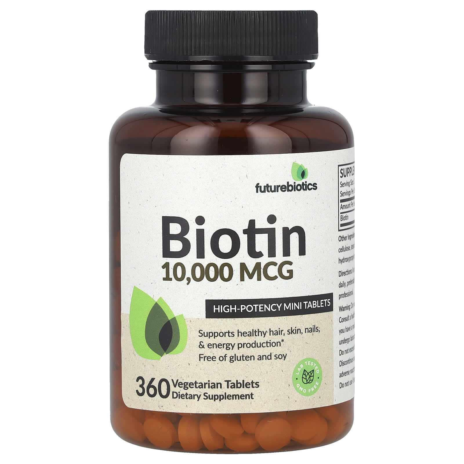 FutureBiotics Biotin 10,000 mcg, High Potency, Vegan-Friendly, 360 Tablets - Image 1