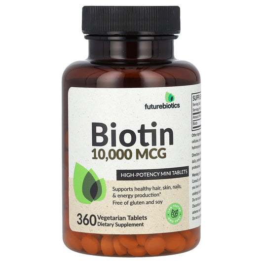FutureBiotics Biotin 10,000 mcg, High Potency, Vegan-Friendly, 360 Tablets - Image 1