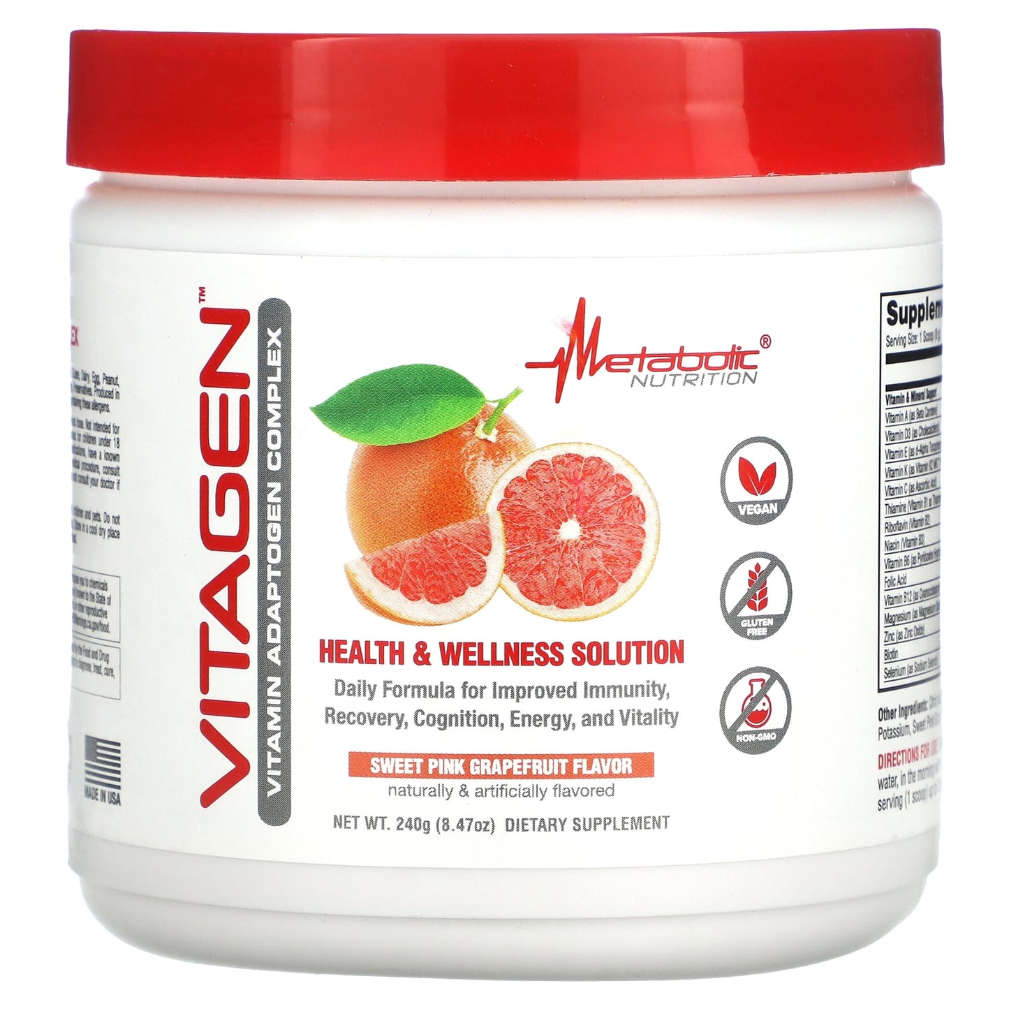 Metabolic Nutrition, VitaGen, Sweet Pink Grapefruit, 8.47 oz (240 g) - Image 1