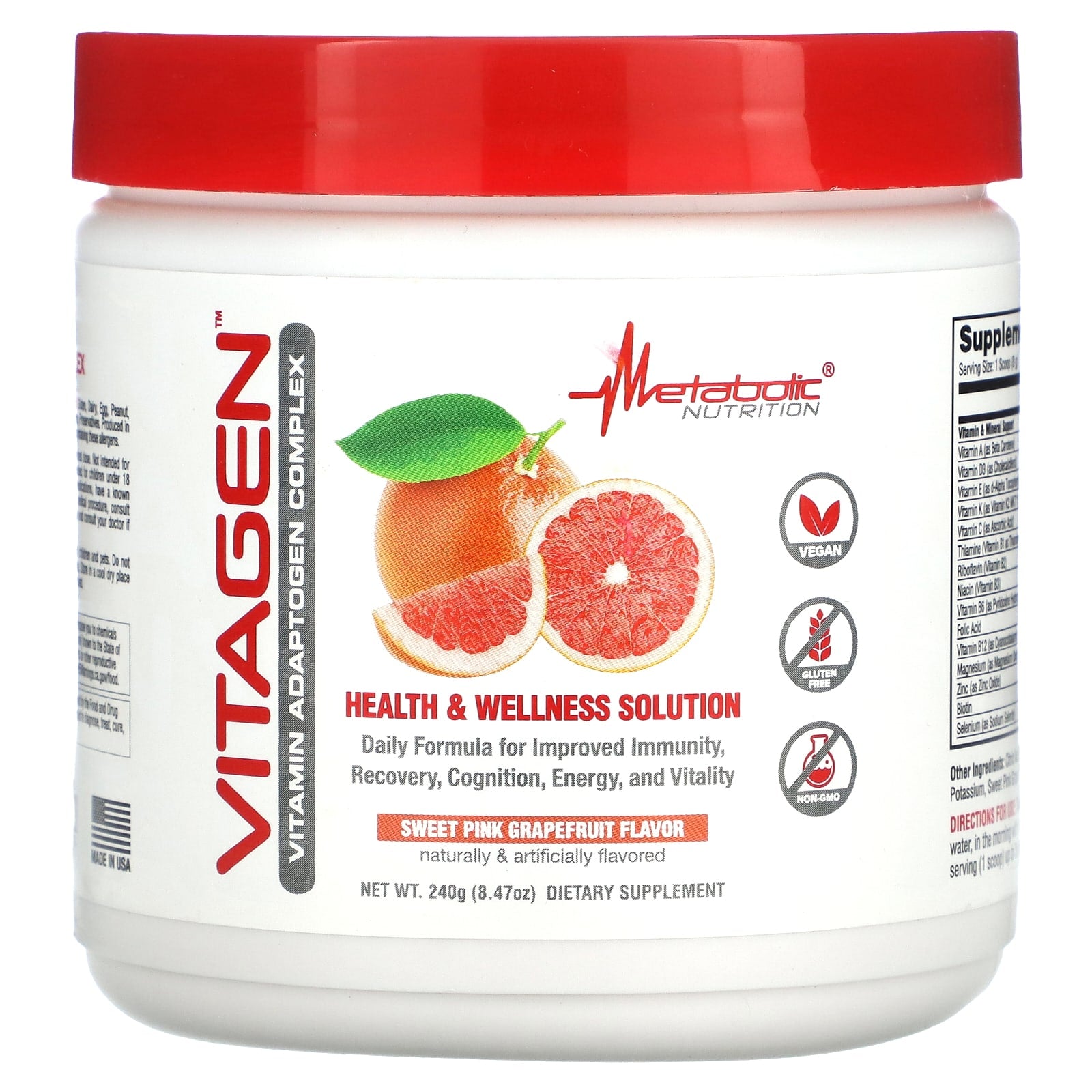 Metabolic Nutrition, VitaGen, Sweet Pink Grapefruit, 8.47 oz (240 g) - Image 1
