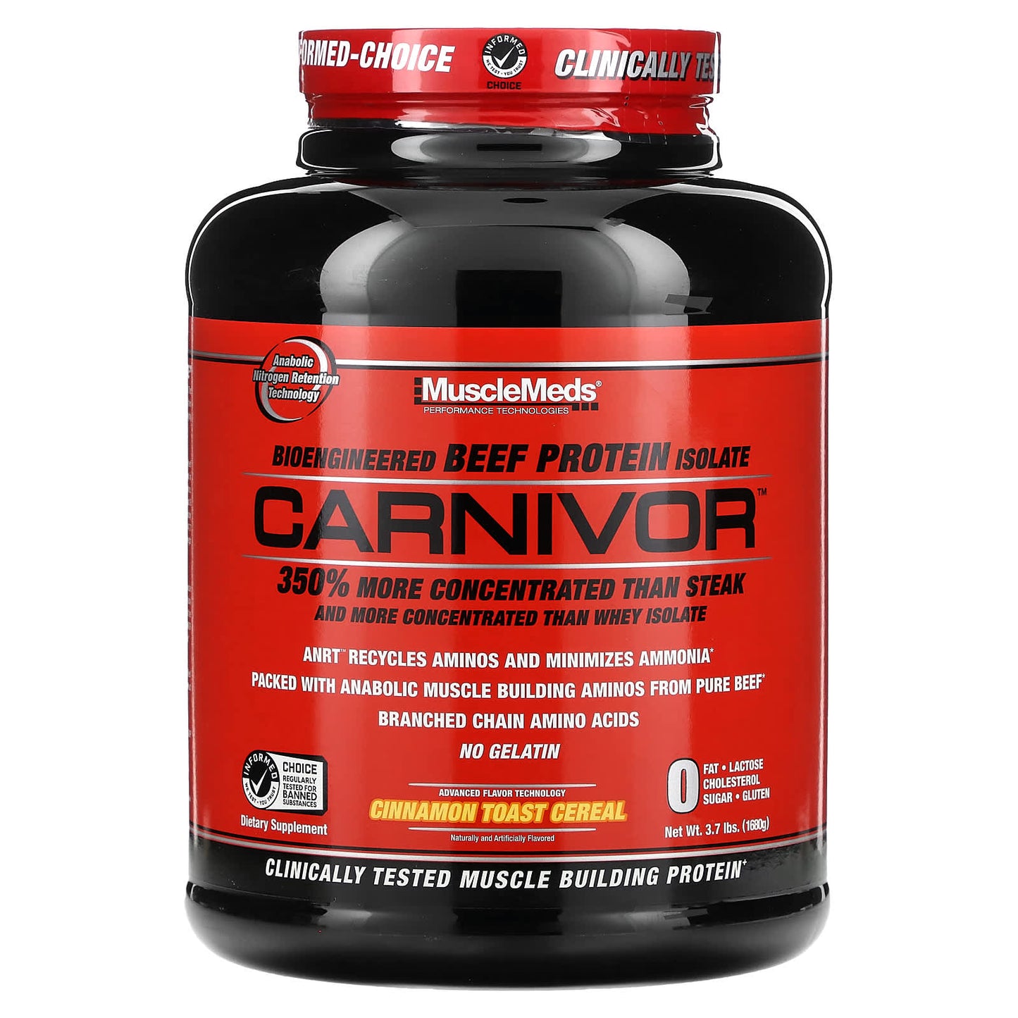 MuscleMeds, Carnivor, Bioengineered Beef Protein Isolate, Cinnamon Toast Cereal, 3.7 lbs (1,680 g) - Image 1