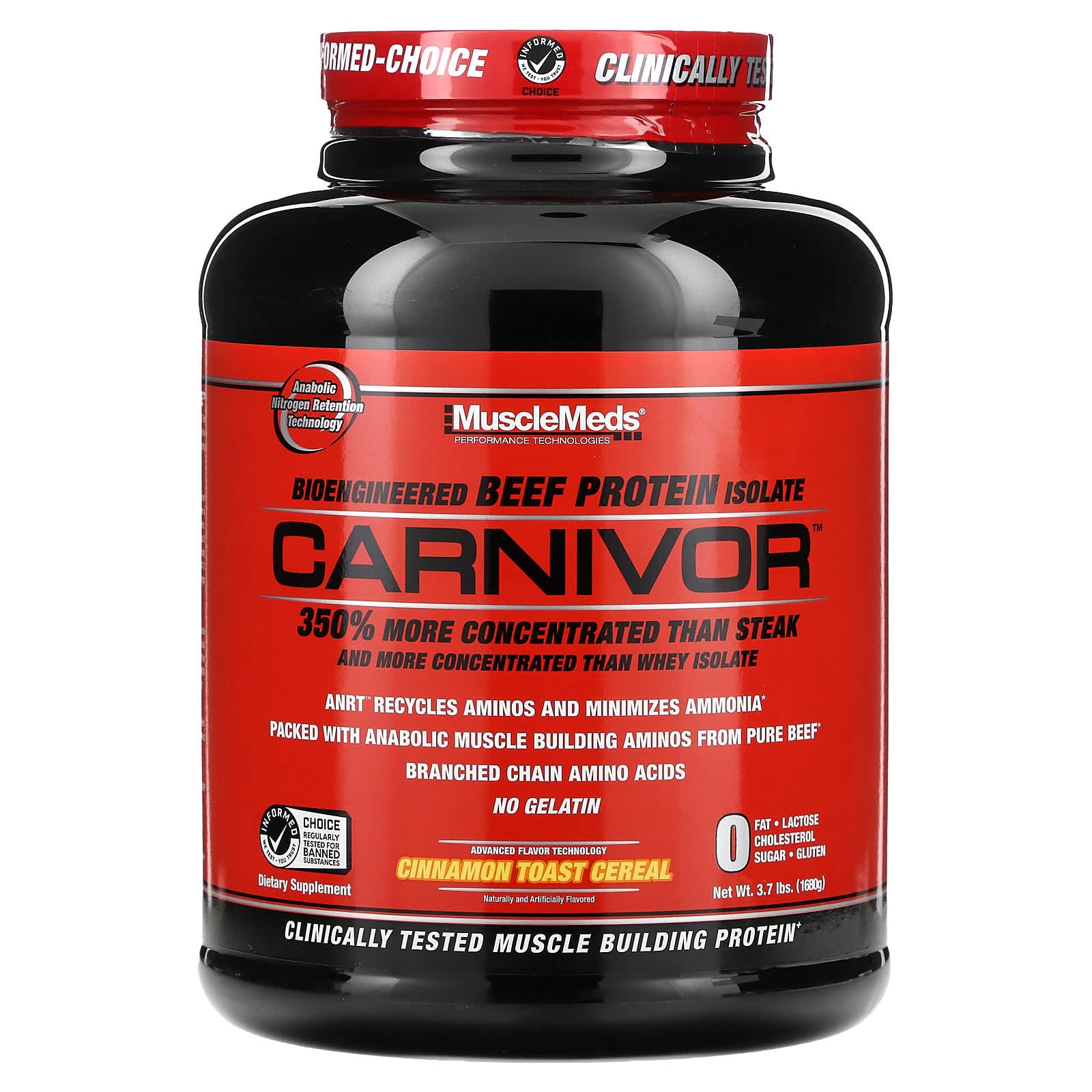 MuscleMeds, Carnivor, Bioengineered Beef Protein Isolate, Cinnamon Toast Cereal, 3.7 lbs (1,680 g) - Image 1