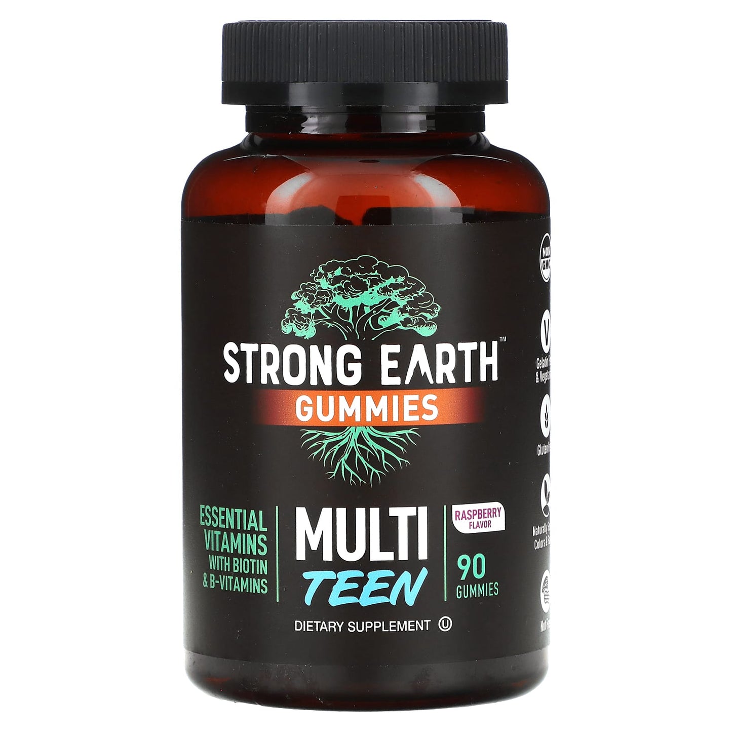 YumVs, Strong Earth Gummies, Multi Teen, Raspberry, 90 Gummies - Image 1