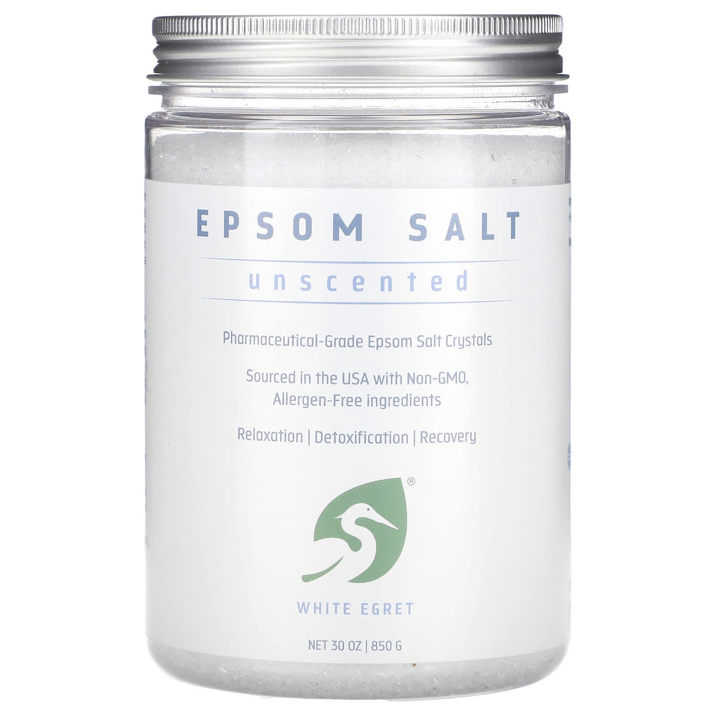White Egret, Epsom Salt, Unscented, 30 oz (850 g) - Image 1
