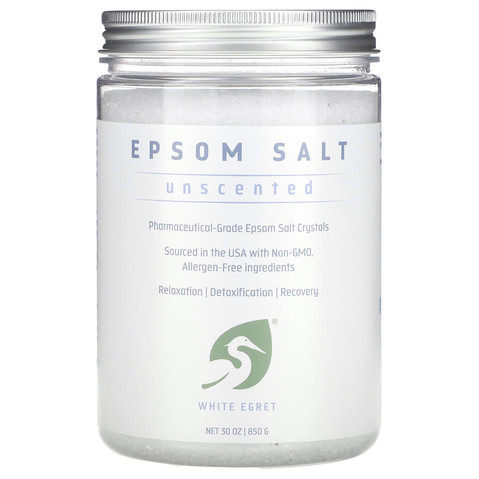 White Egret, Epsom Salt, Unscented, 30 oz (850 g) - Image 1