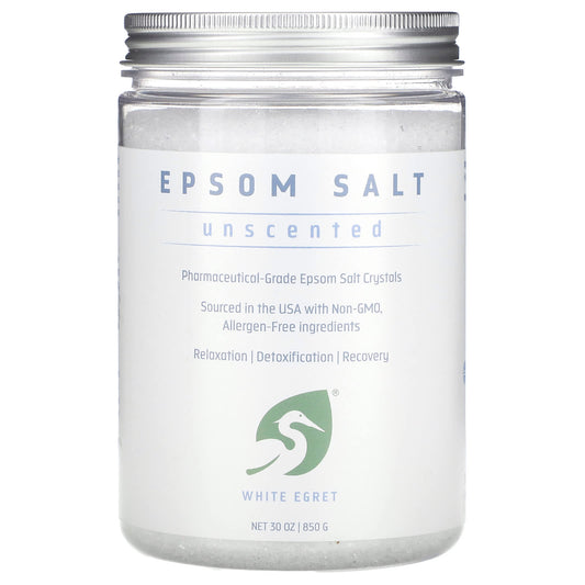 White Egret, Epsom Salt, Unscented, 30 oz (850 g) - Image 1