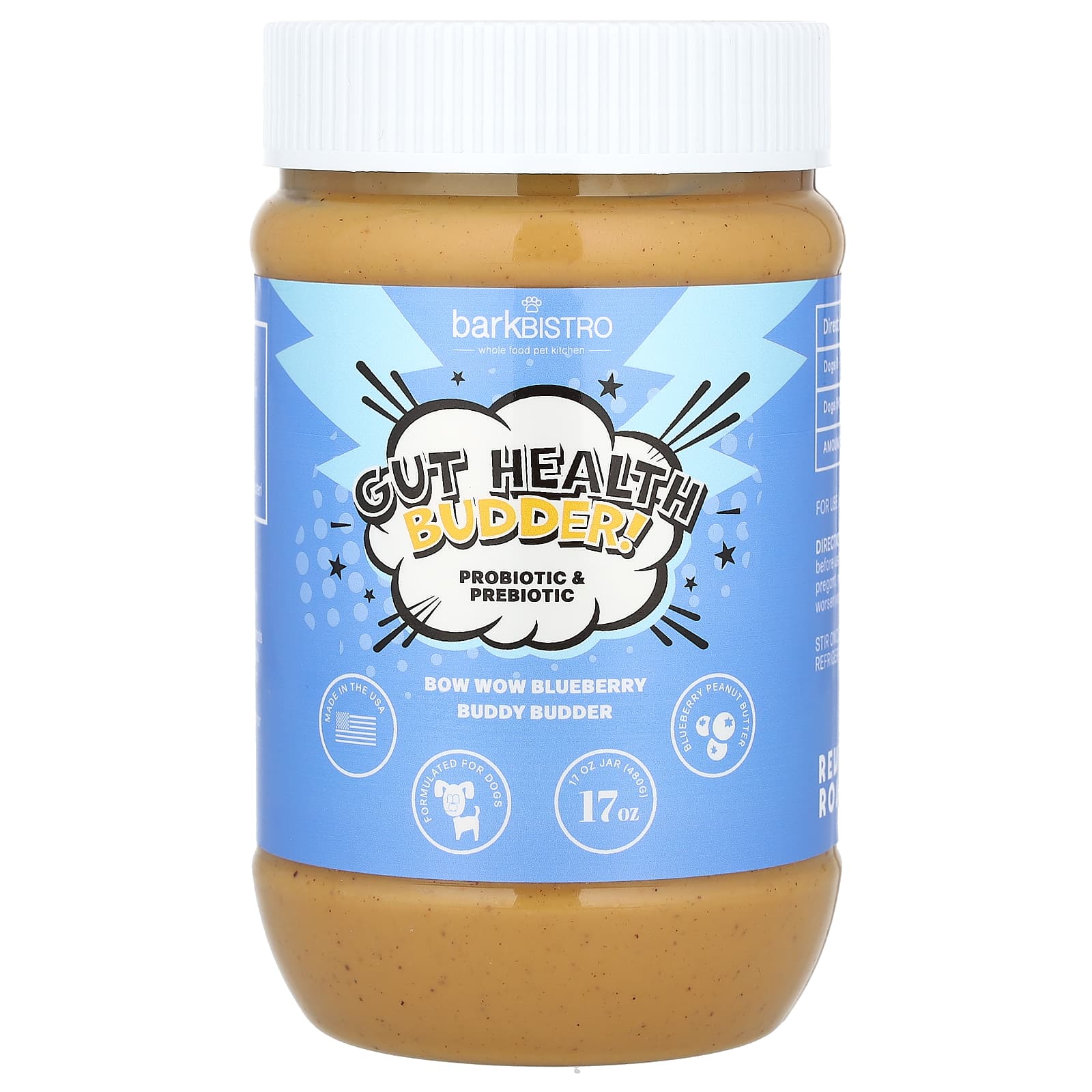Bark Bistro Gut Health Budder for Dogs - Blueberry Peanut Butter - Image 1