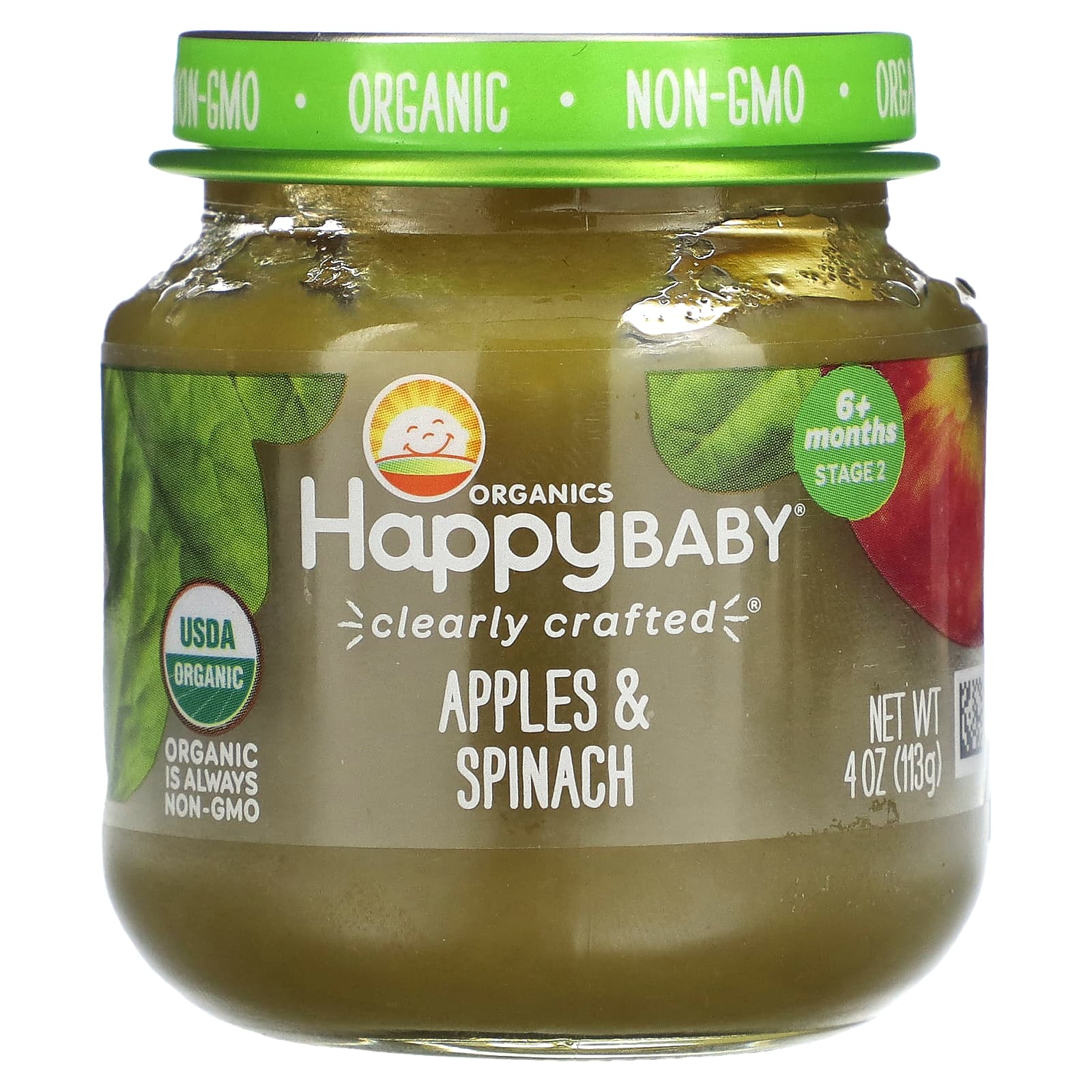 Happy Family Organics Baby Food, Stage 2 Apples & Spinach - Image 1