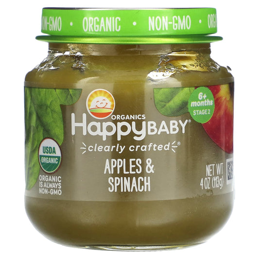 Happy Family Organics Baby Food, Stage 2 Apples & Spinach - Image 1