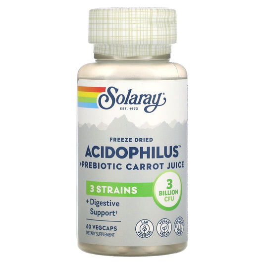 Solaray, Freeze Dried Acidophilus + Prebiotic Carrot Juice, 3 Billion CFU, 60 VegCaps - Image 1