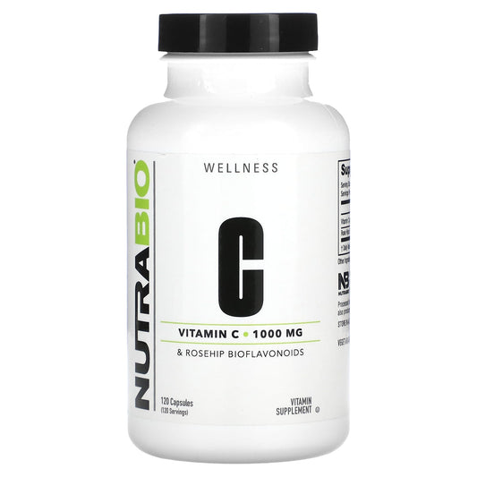 NutraBio, Vitamin C , 1,000 mg , 120 Capsules - Image 1