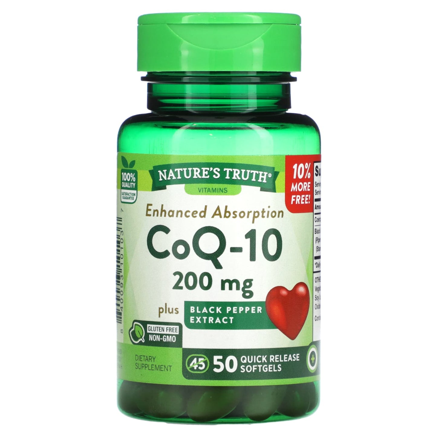 Nature's Truth, CoQ-10 Plus Black Pepper Extract, Enhanced Absorption, 200 mg, 50 Quick Release Softgels - Image 1