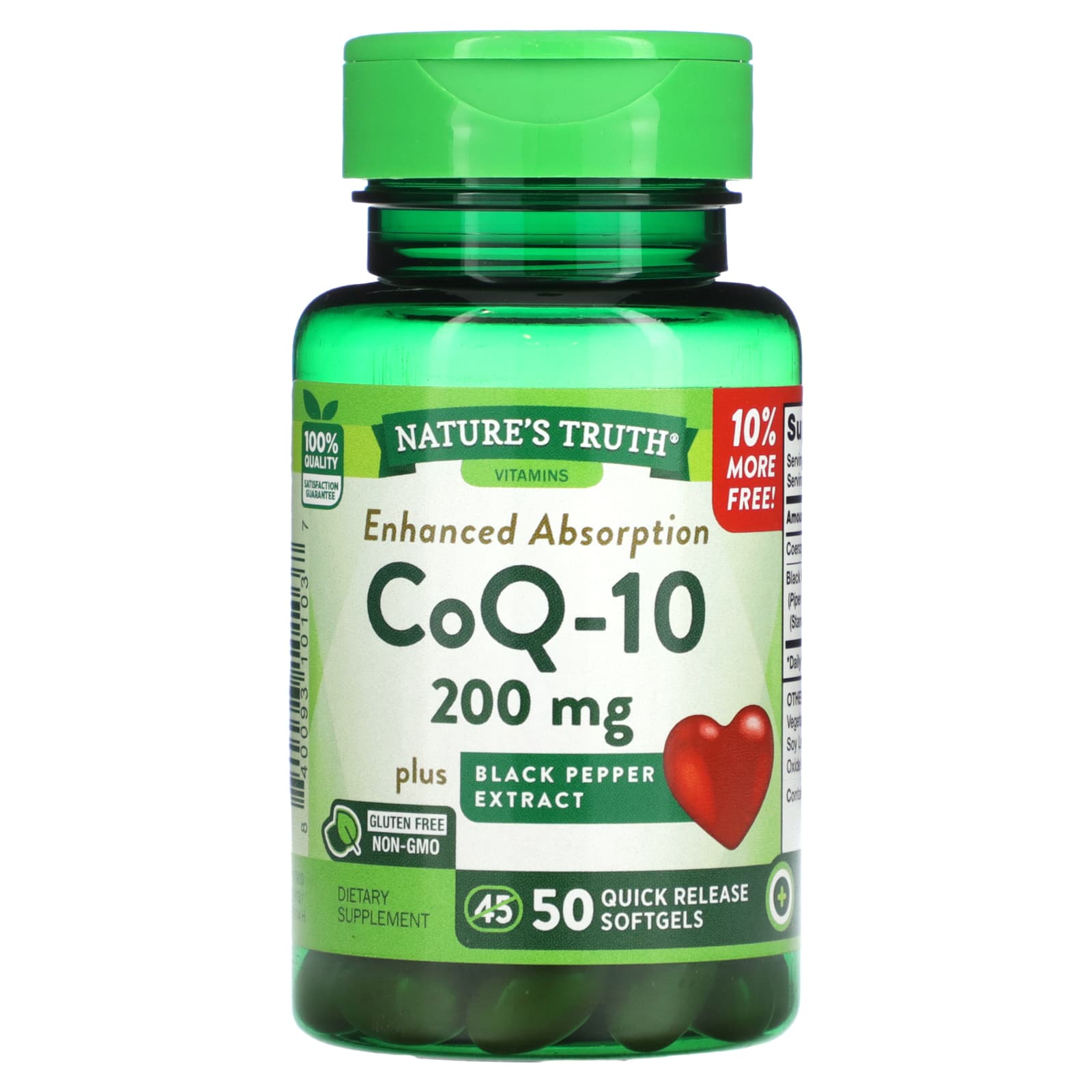 Nature's Truth, CoQ-10 Plus Black Pepper Extract, Enhanced Absorption, 200 mg, 50 Quick Release Softgels - Image 1