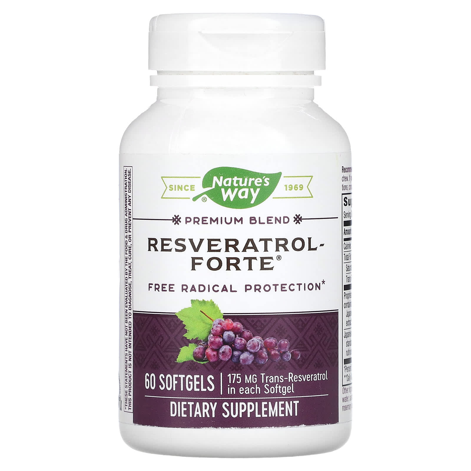 Nature's Way, Premium Blend Resveratrol Forte, 175 mg, 60 Softgels - Image 1