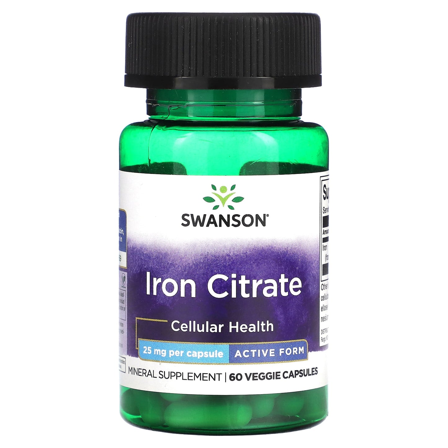 Swanson, Iron Citrate, Active Form, 25 mg, 60 Veggie Capsules - Image 1