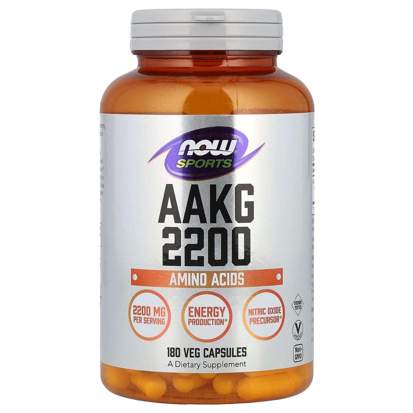 NOW Foods, AAKG 2200, 180 Veg Capsules (550 mg per Capsule) - Image 1