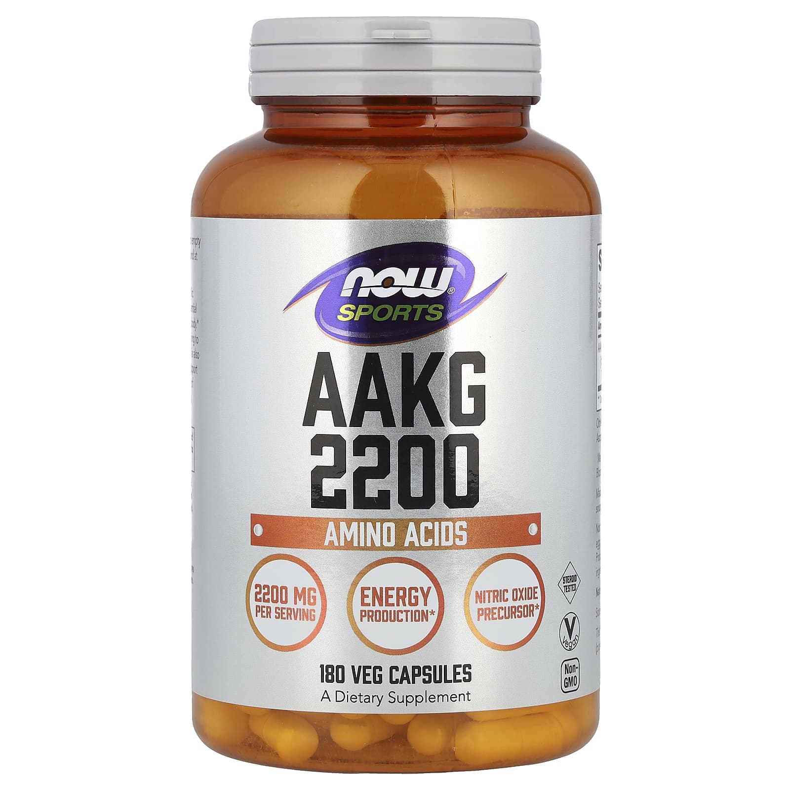 NOW Foods, AAKG 2200, 180 Veg Capsules (550 mg per Capsule) - Image 1