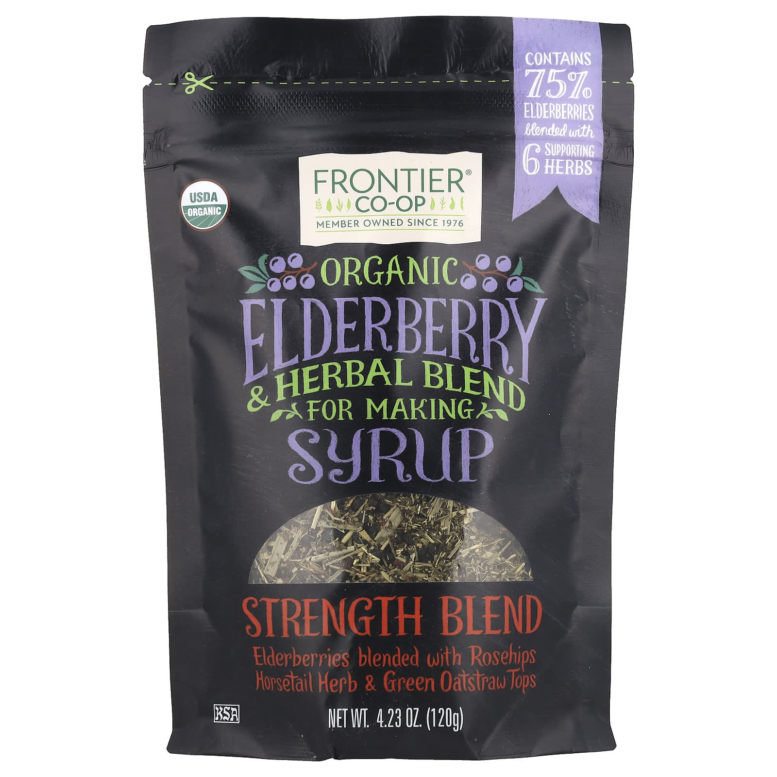 Frontier Co-op Organic Elderberry Syrup Blend, Strength Boosting, 120g - Image 1