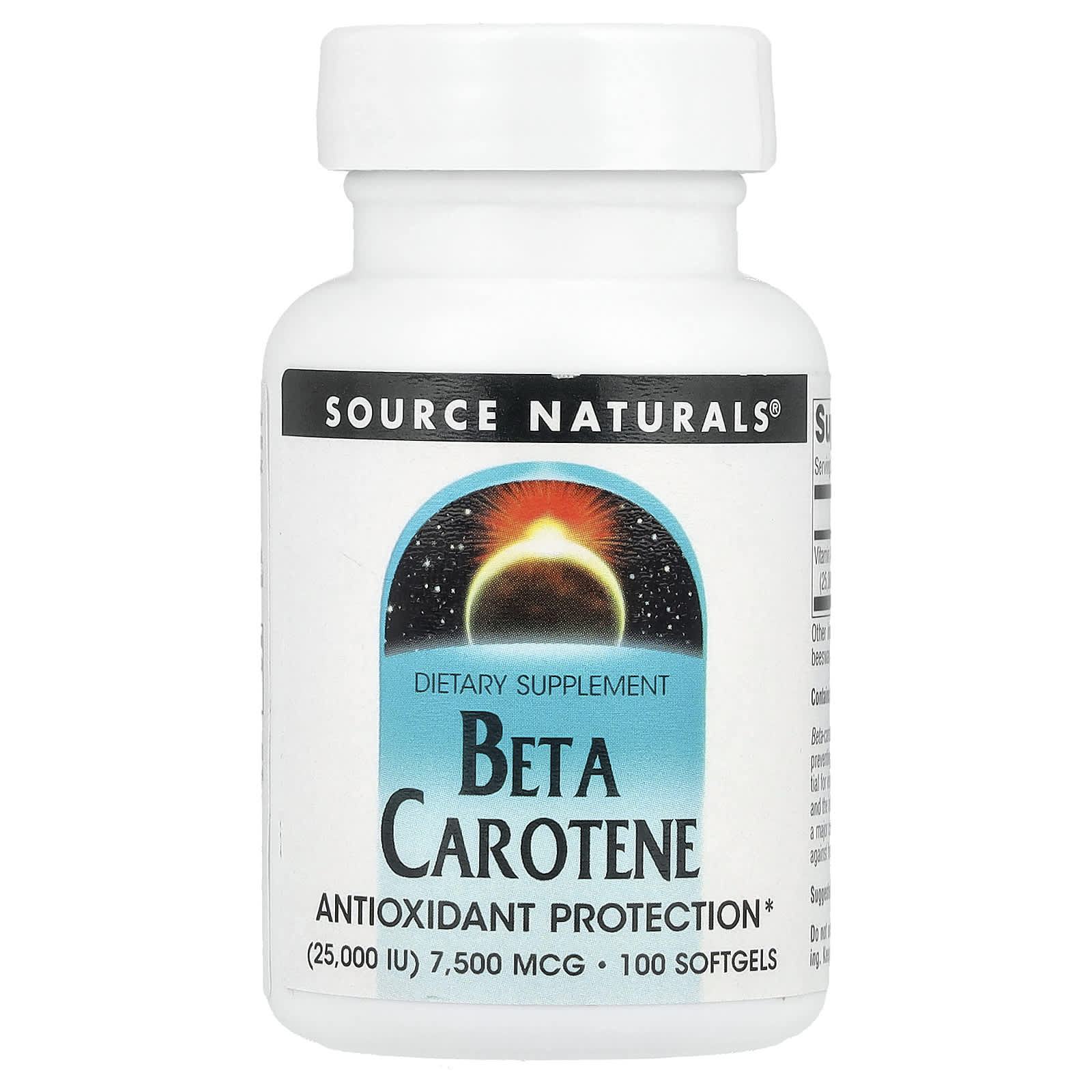 Source Naturals, Beta Carotene , 7,500 mcg (25,000 IU), 100 Softgels - Image 1