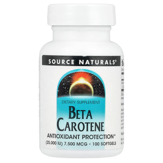 Source Naturals, Beta Carotene , 7,500 mcg (25,000 IU), 100 Softgels - Image 1