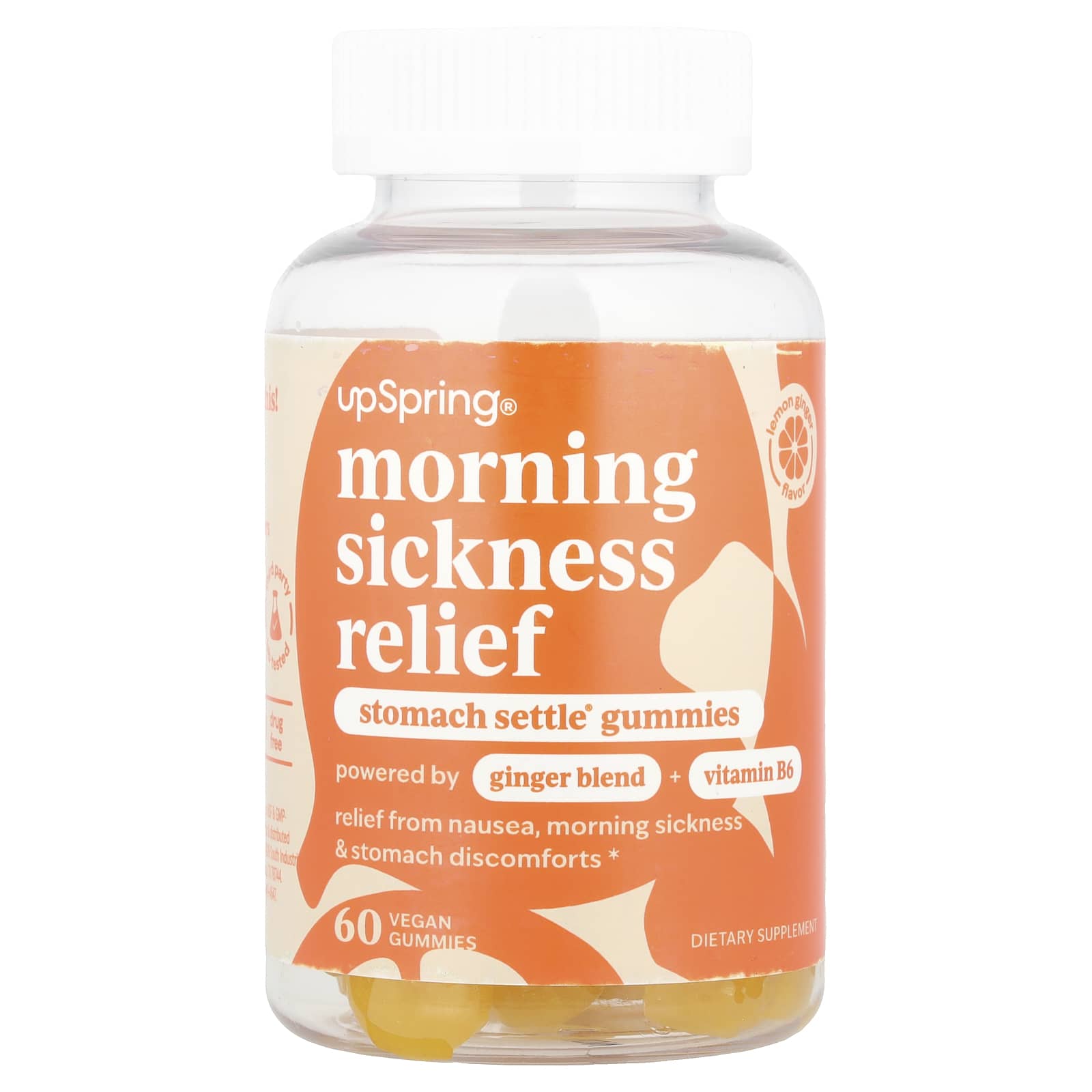 UpSpring, Morning Sickness Relief, Stomach Settle® Gummies, Lemon Ginger, 60 Vegan Gummies - Image 1