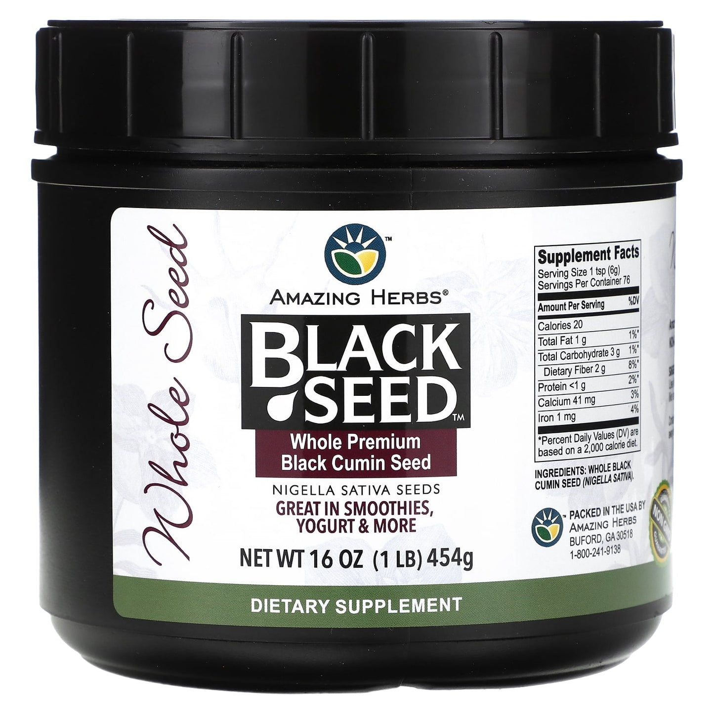 Whole Black Cumin Seeds by Amazing Herbs, Premium & Non-GMO, 16 oz - Image 1