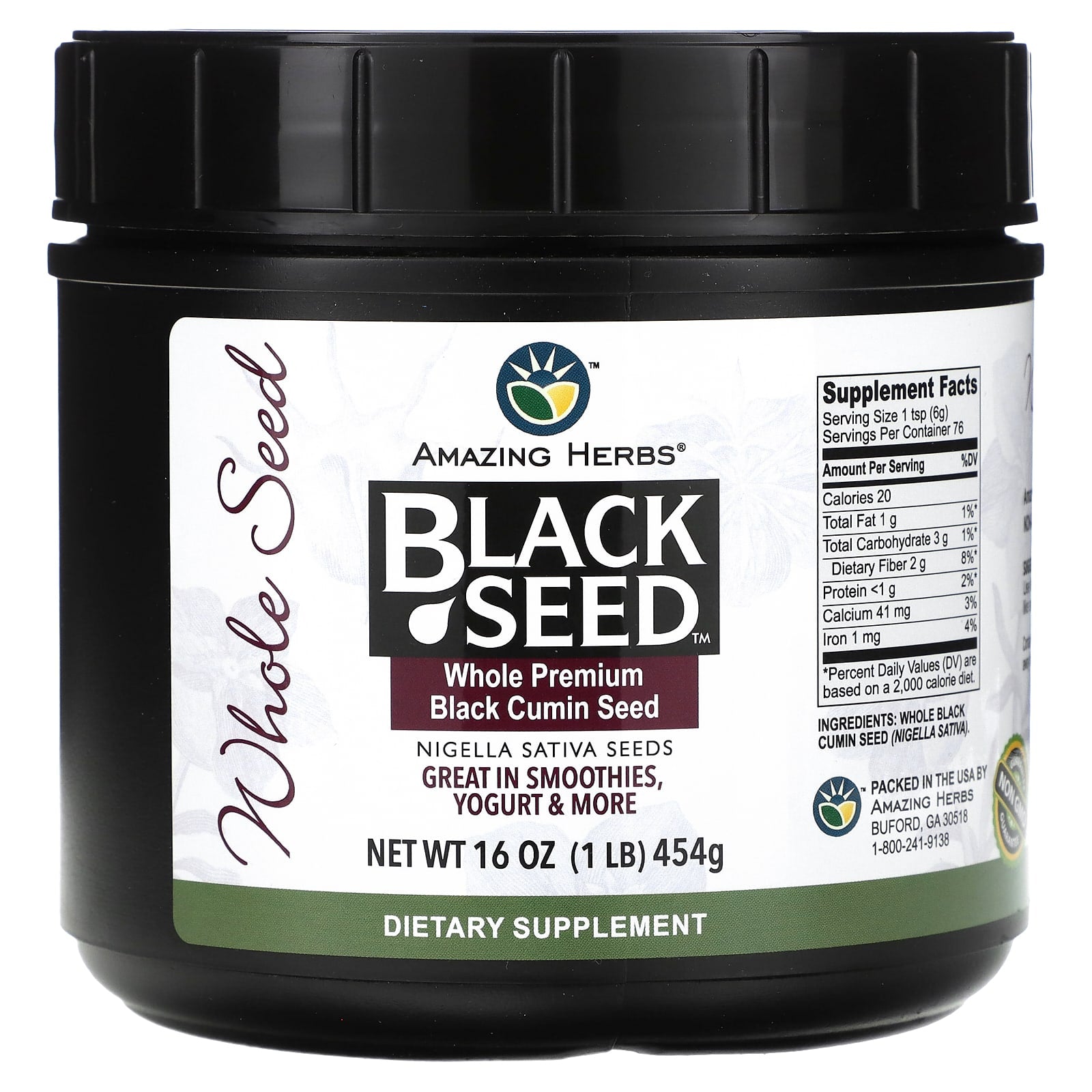 Whole Black Cumin Seeds by Amazing Herbs, Premium & Non-GMO, 16 oz - Image 1