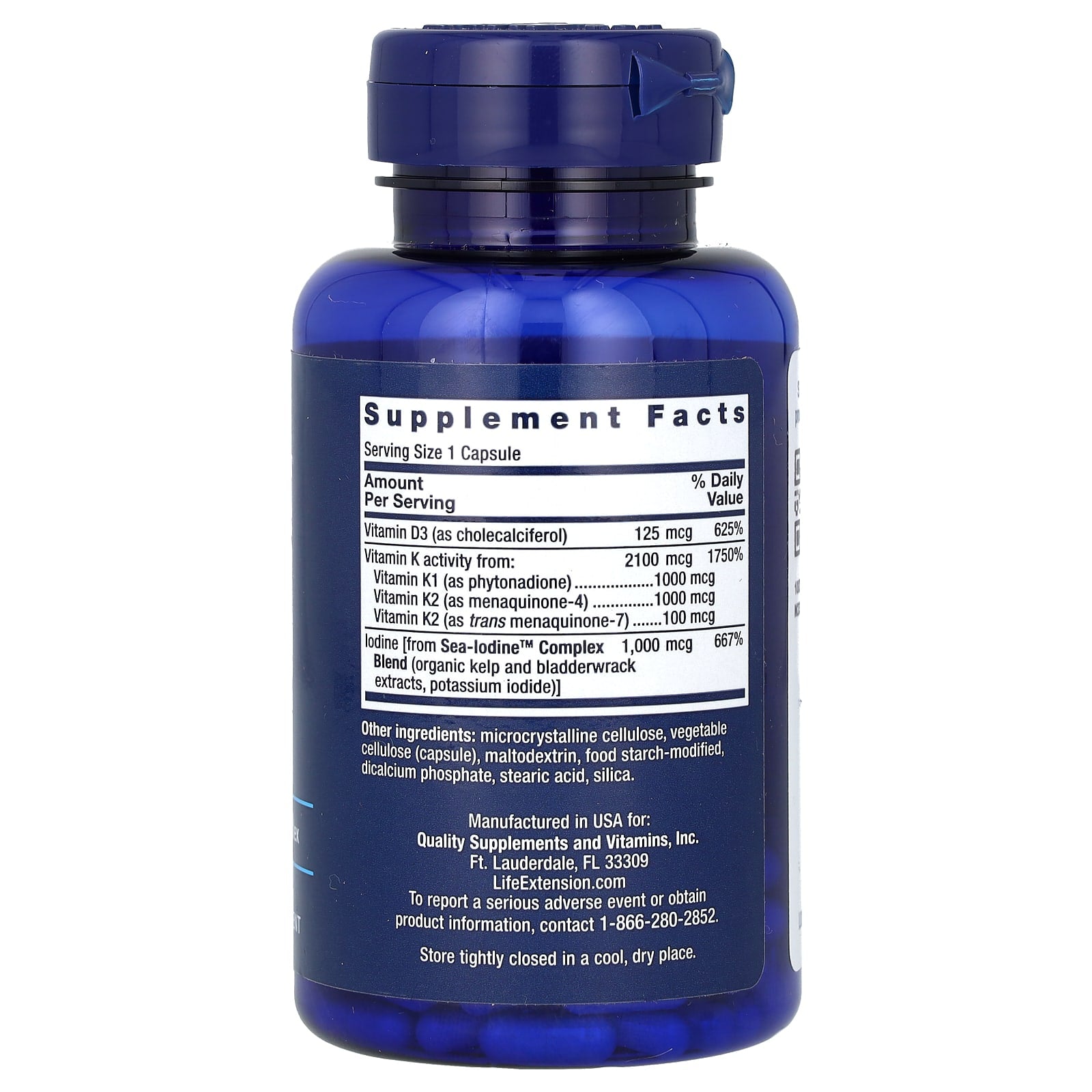 Life Extension, Vitamins D and K with Sea-Iodine, 60 Capsules - Image 2