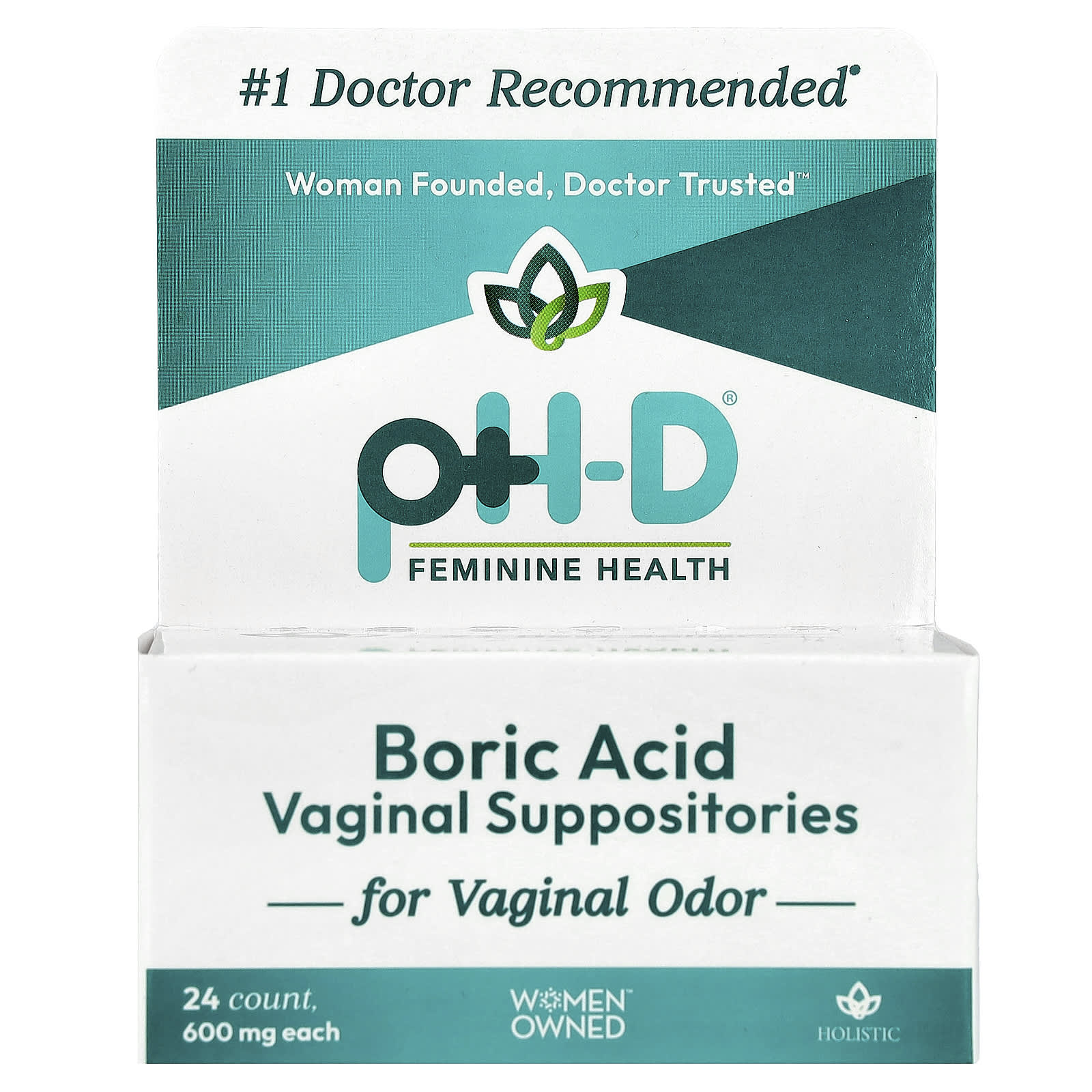 pH-D Feminine Health, Boric Acid Vaginal Suppositories, 600 mg, 24 Count - Image 1
