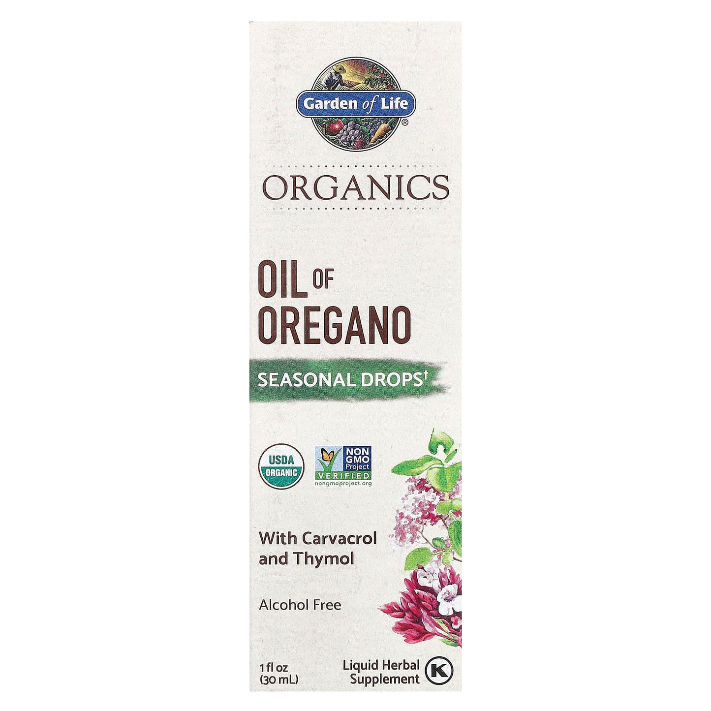 Garden of Life, Organics, Oil of Oregano, Seasonal Drops, Alcohol Free, 1 fl oz (30 ml)