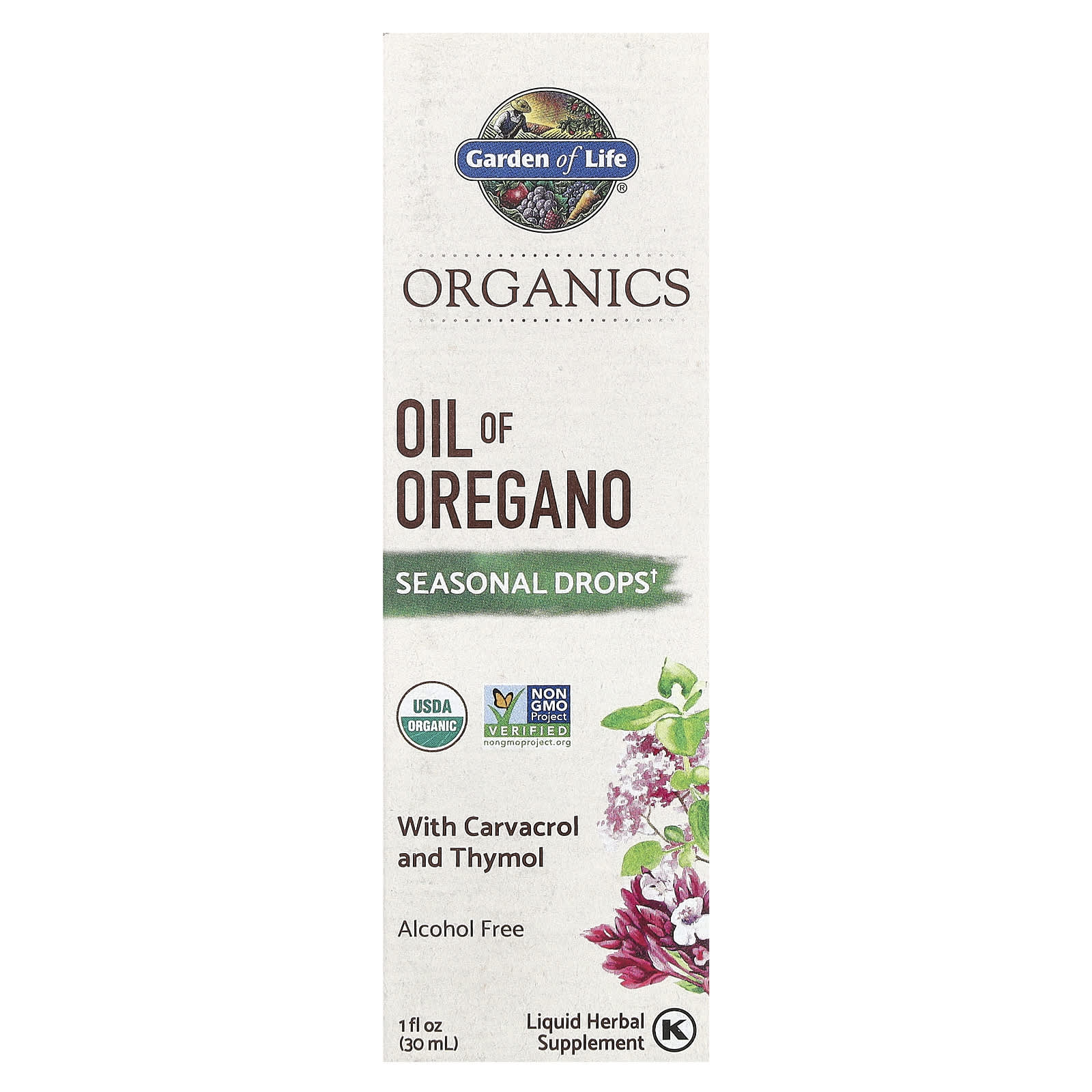 Garden of Life, Organics, Oil of Oregano, Seasonal Drops, Alcohol Free, 1 fl oz (30 ml)