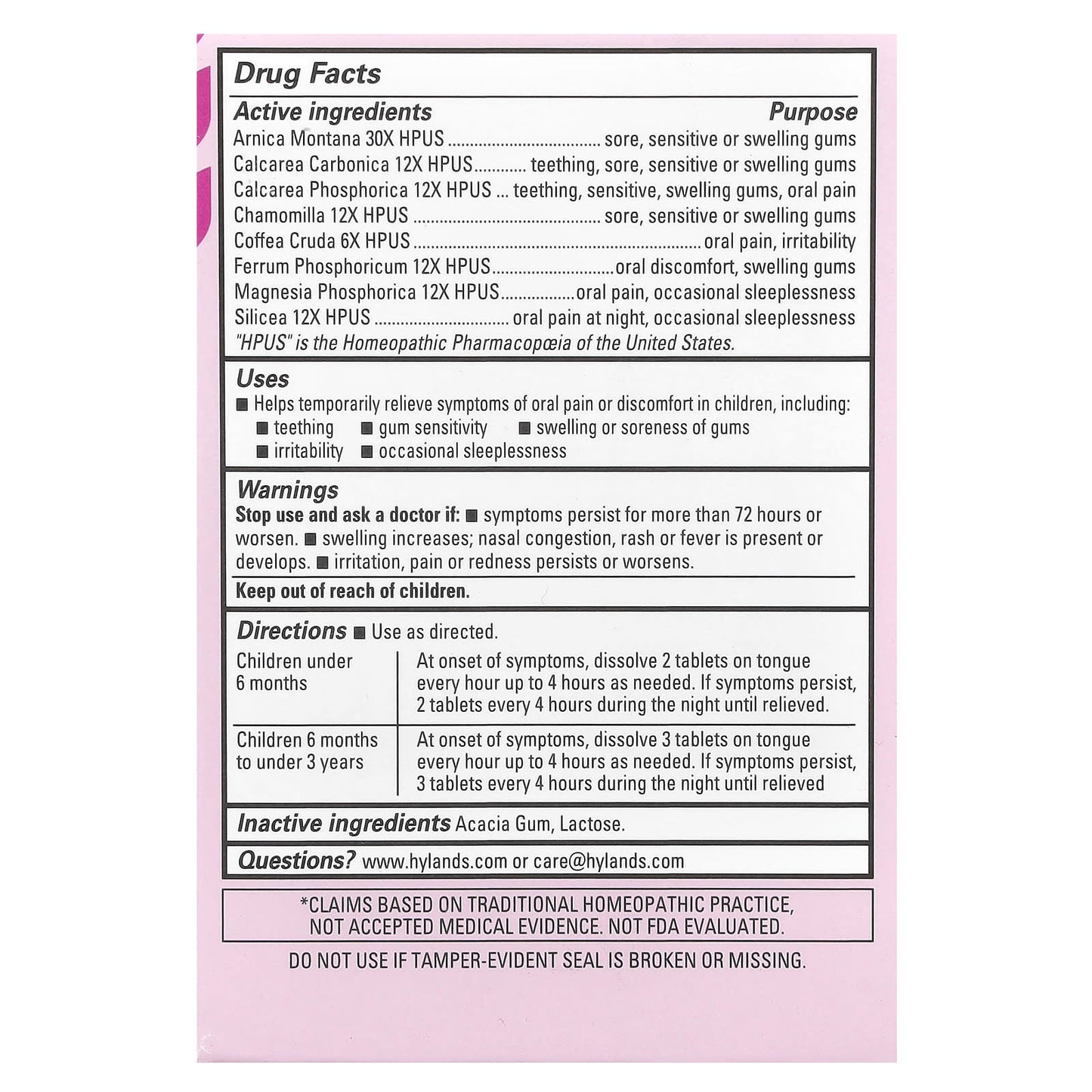 Hyland's Naturals, Baby, Oral Pain Relief, Nighttime, 0+ Months, 125 Quick-Dissolving Tablets