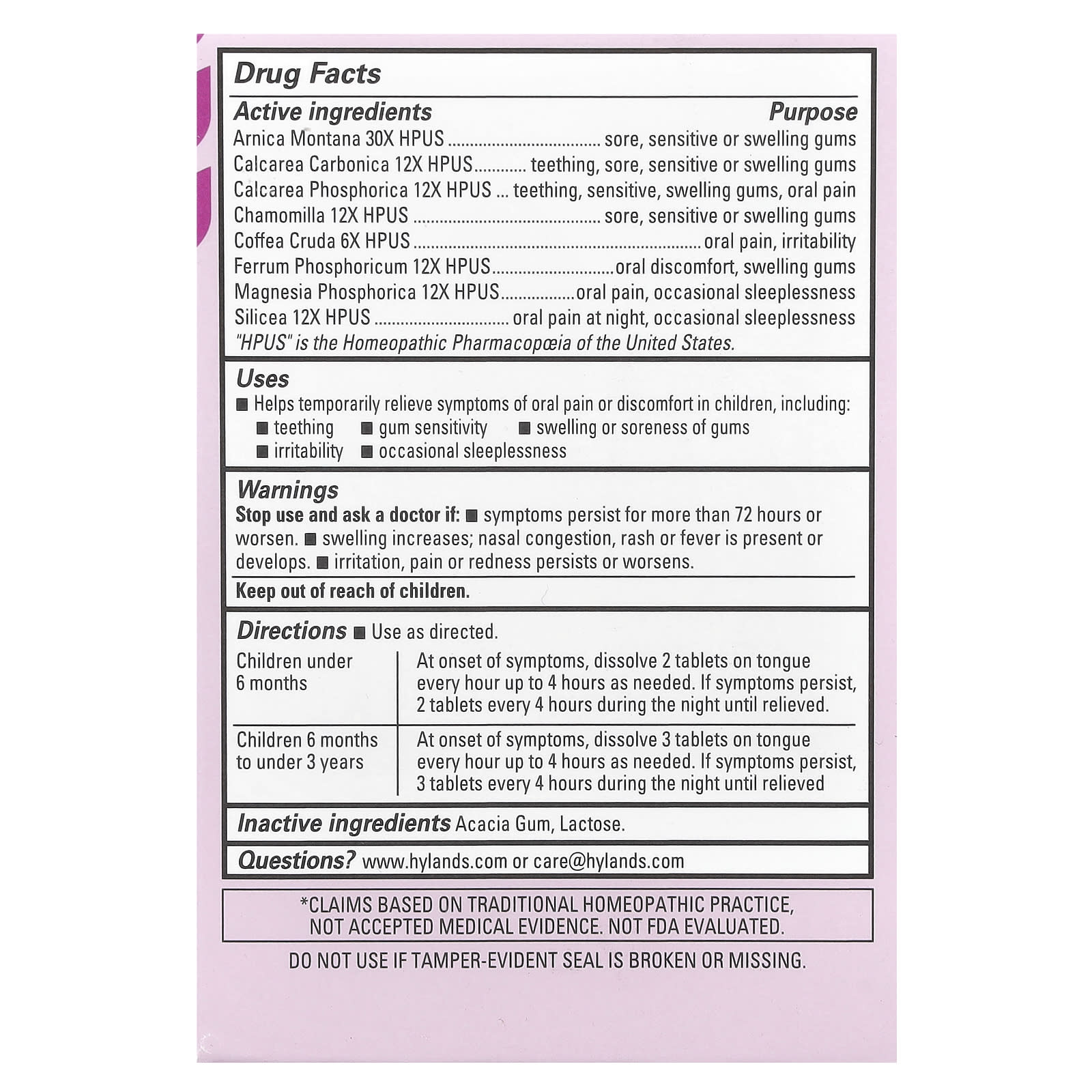 Hyland's Naturals, Baby, Oral Pain Relief, Nighttime, 0+ Months, 125 Quick-Dissolving Tablets