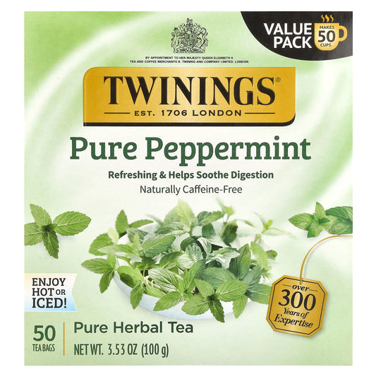 Twinings, Pure Herbal Tea, Pure Peppermint, Caffeine Free, 50 Tea Bags, 3.53 oz (100 g) - Image 1
