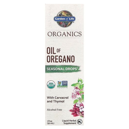 Garden of Life, Organics, Oil of Oregano, Seasonal Drops, Alcohol Free, 1 fl oz (30 ml)