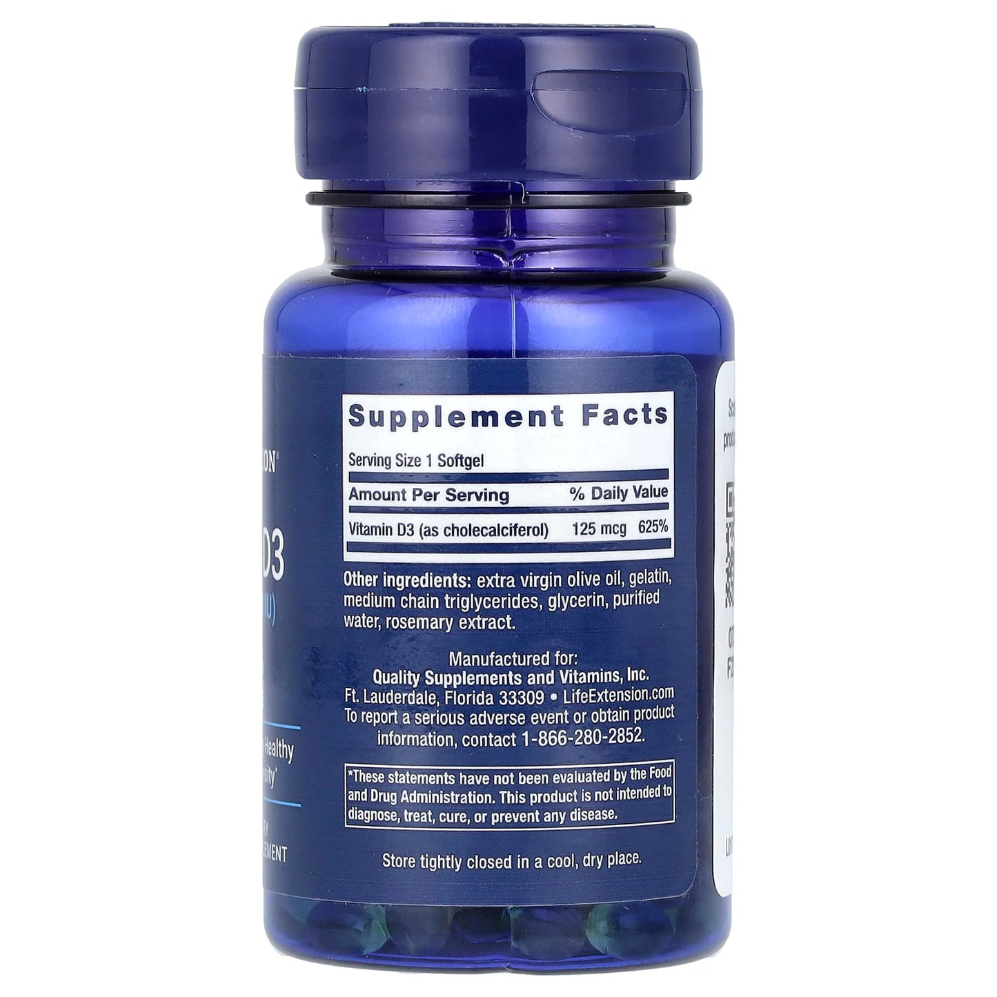 Life Extension, Vitamin D3, 125 mcg (5,000 IU), 60 Softgels - Image 2