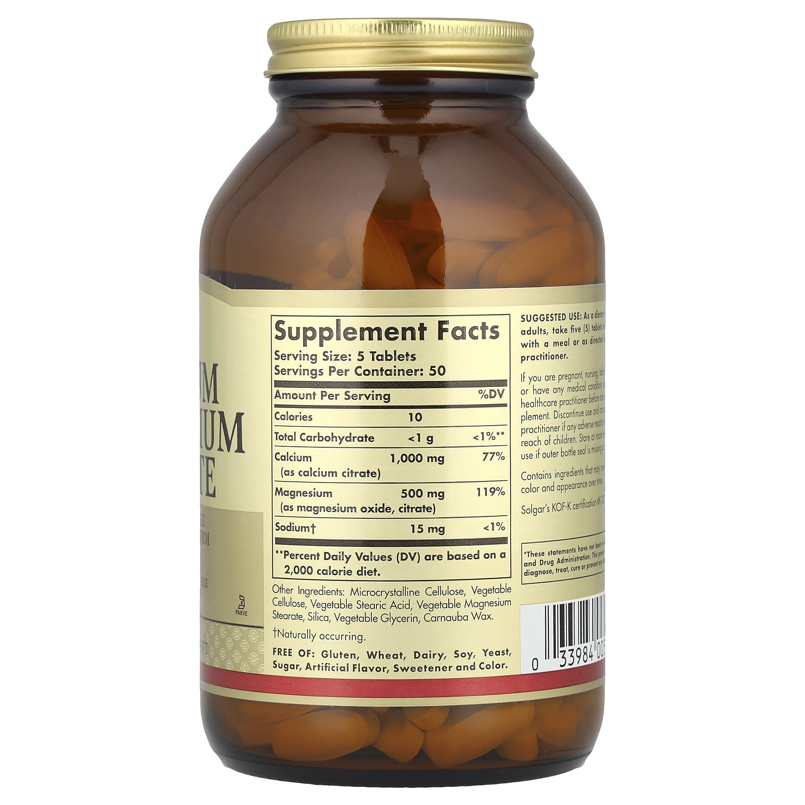 Solgar, Calcium Magnesium Citrate, 250 Tablets - Image 2
