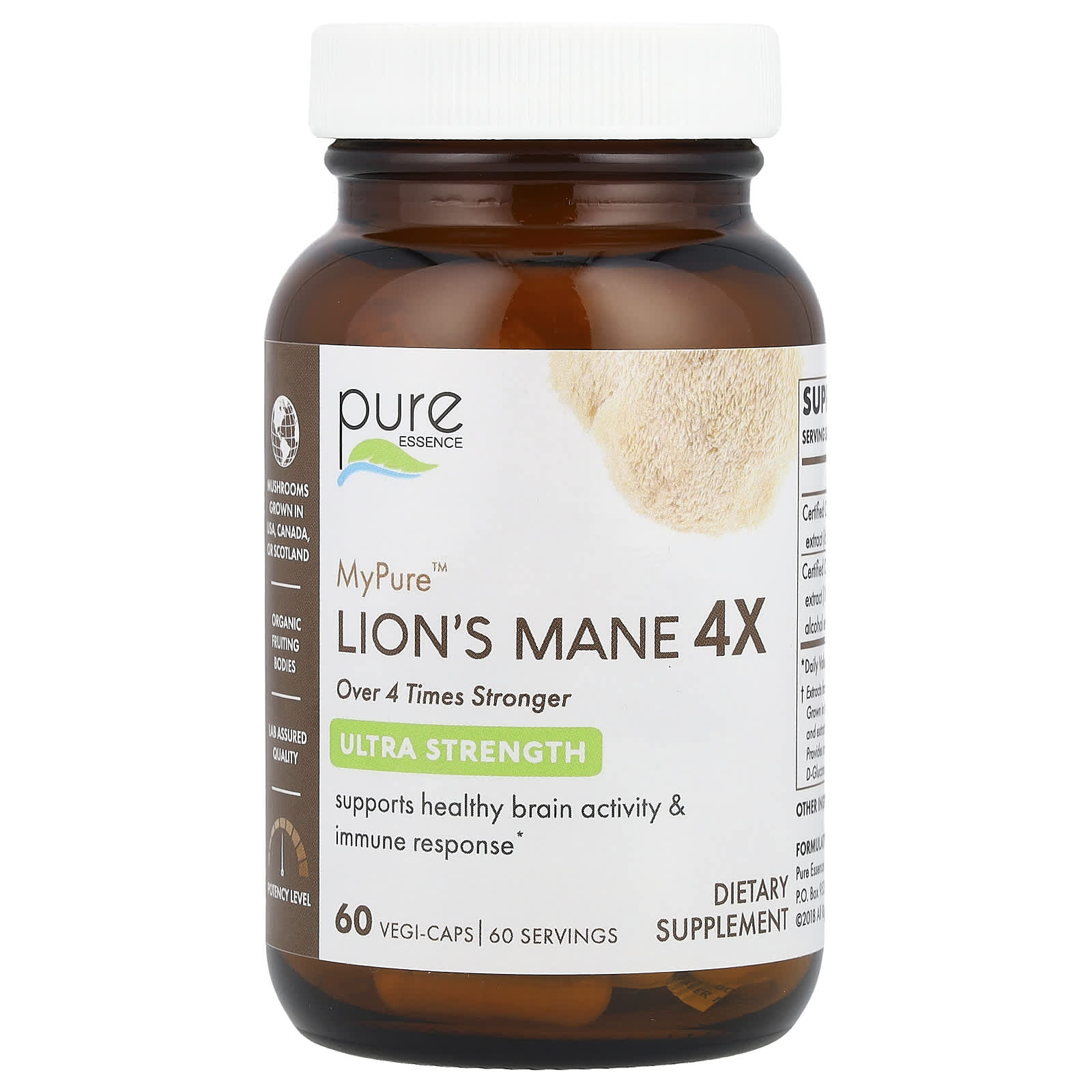 Pure Essence, MyPure™, Lion's Mane 4X, Ultra Strength, 60 Vegi-Caps - Image 1