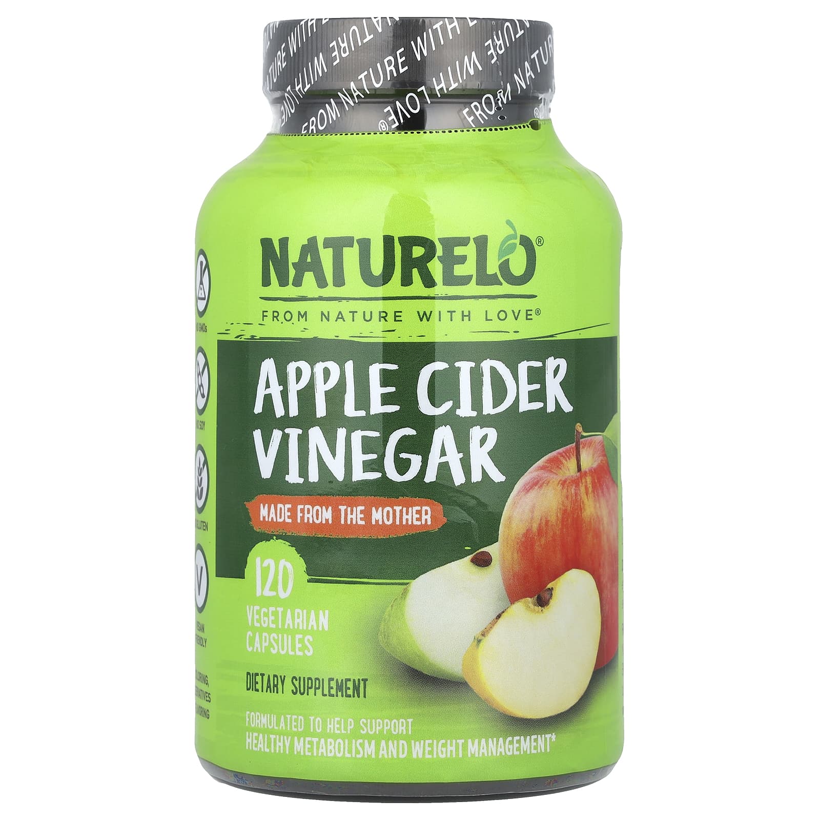 NATURELO, Apple Cider Vinegar , 120 Vegetarian Capsules - Image 1