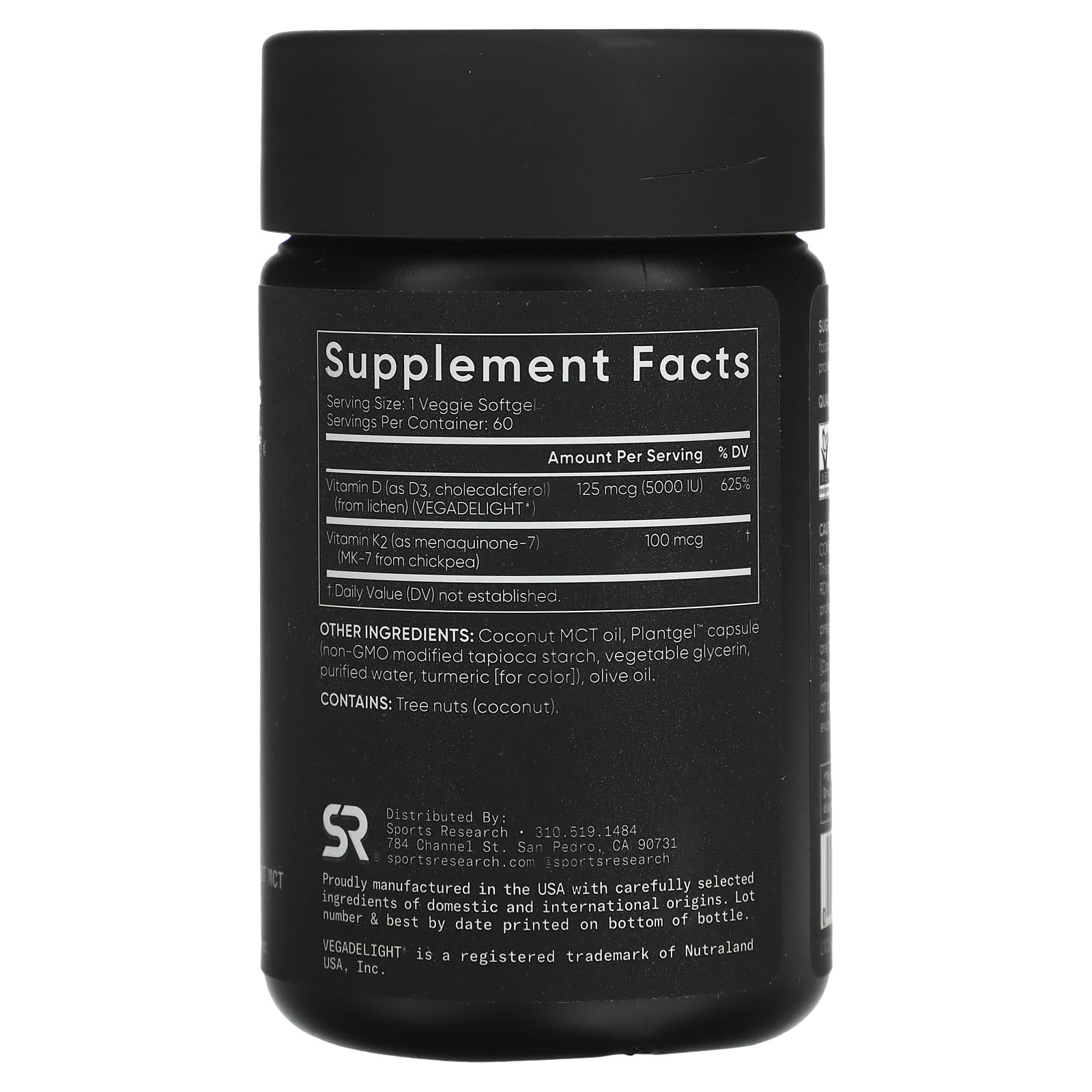Sports Research, D3 + K2, Plant Based, 125 mcg/100 mcg, 60 Veggie Softgels - Image 2