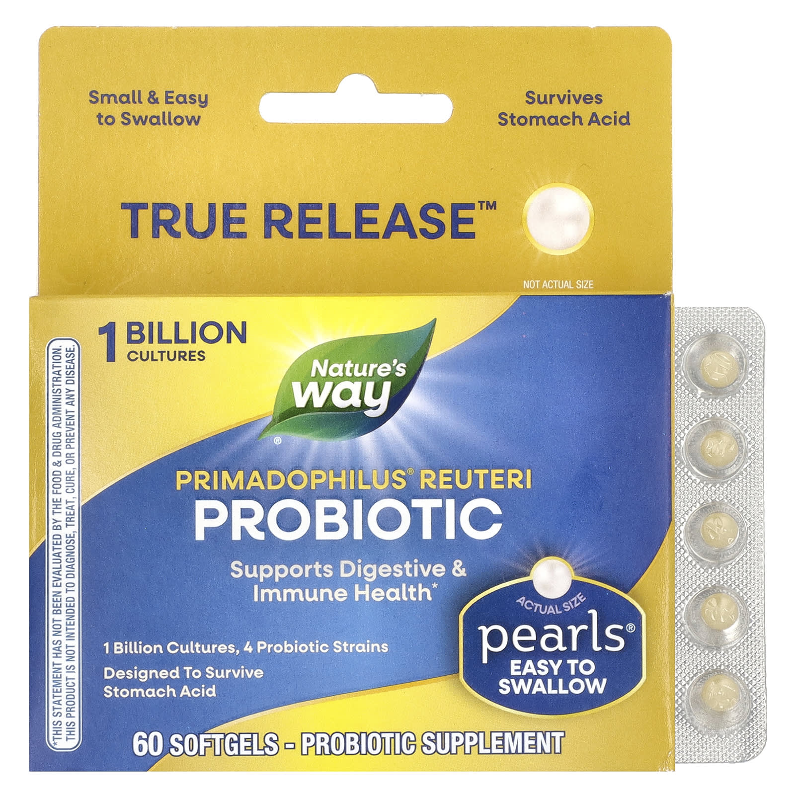 Nature's Way, Primadophilus® Reuteri Probiotic, 1 Billion CFU, 60 Softgels - Image 1