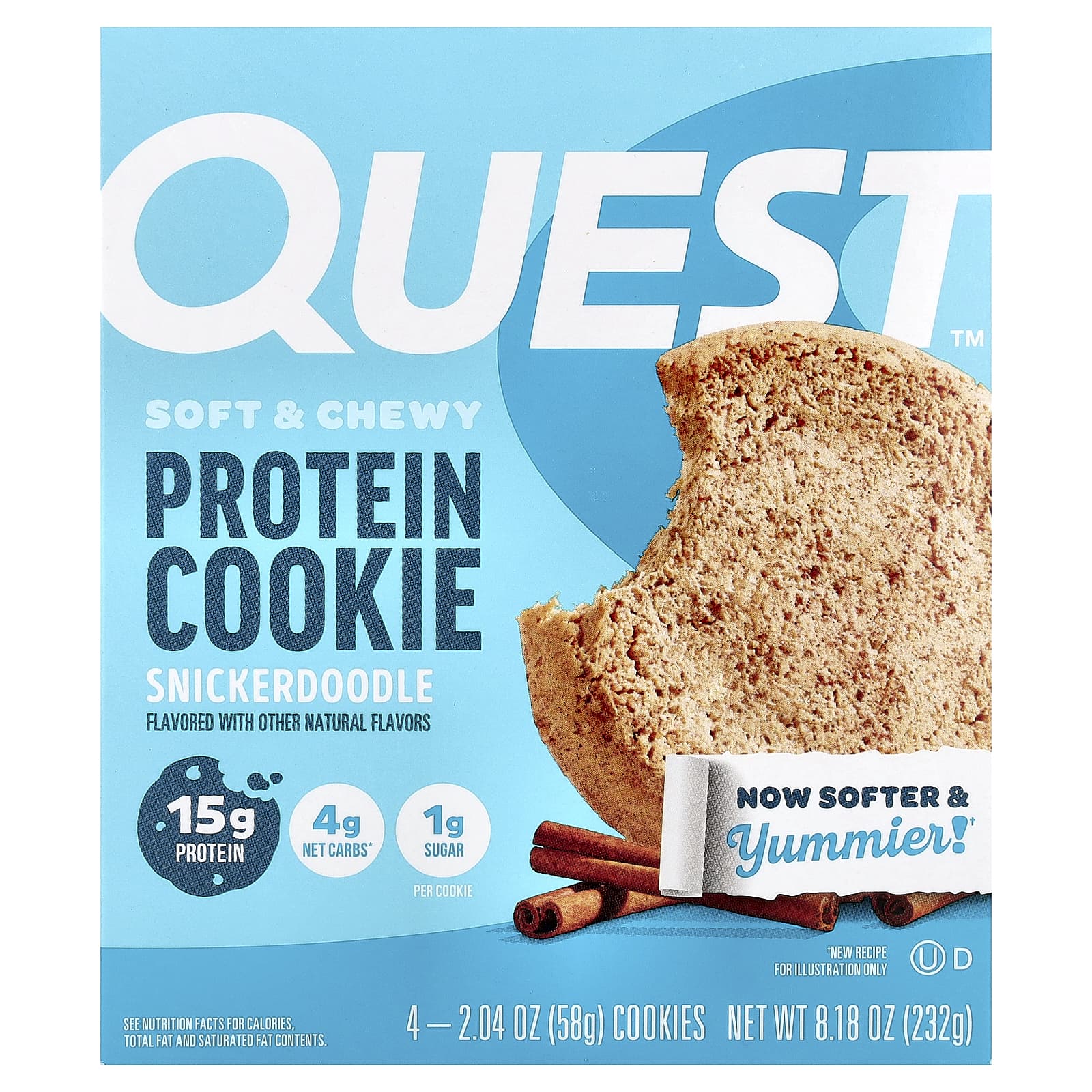Quest Nutrition, Protein Cookie, Snickerdoodle, 4 Cookies, 2.04 oz (58 g) Each - Image 1