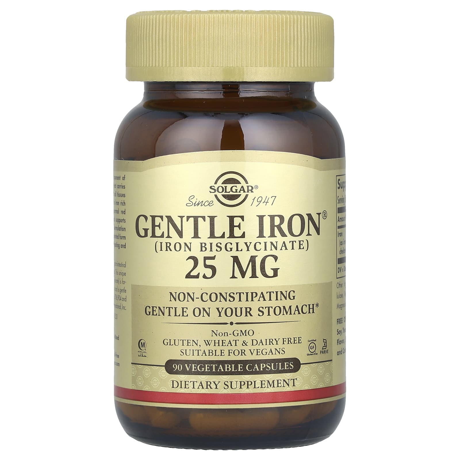 Solgar, Gentle Iron®, 25 mg, 90 Vegetable Capsules - Image 1