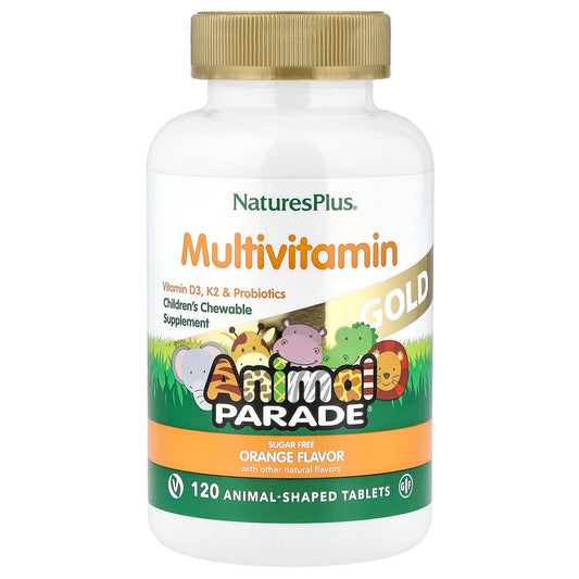 NaturesPlus, Animal Parade® Gold, Children's Chewable Multivitamin, Orange, 120 Animal-Shaped Tablets - Image 1