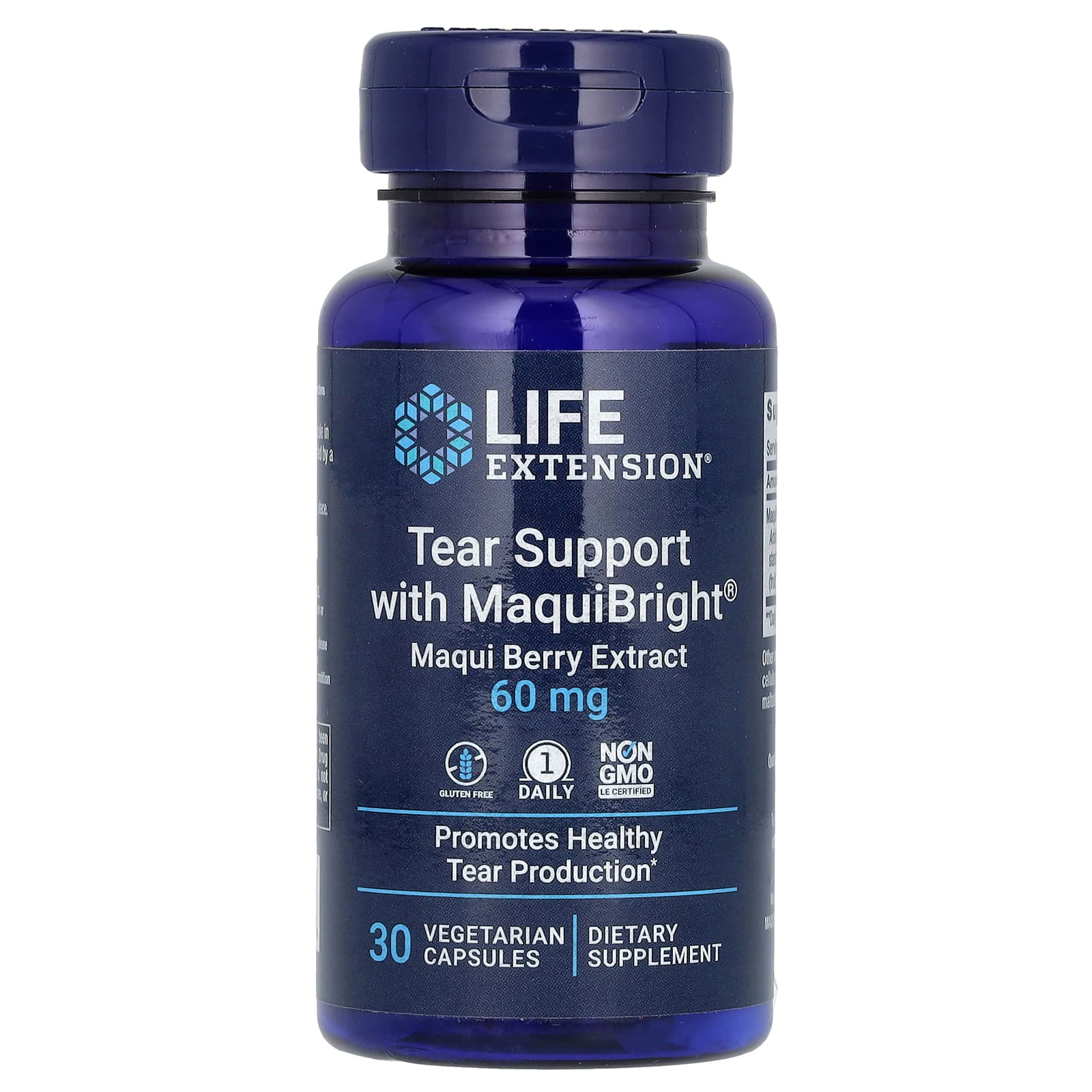 Life Extension, Tear Support with MaquiBright, Maqui Berry Extract, 60 mg, 30 Vegetarian Capsules - Image 1