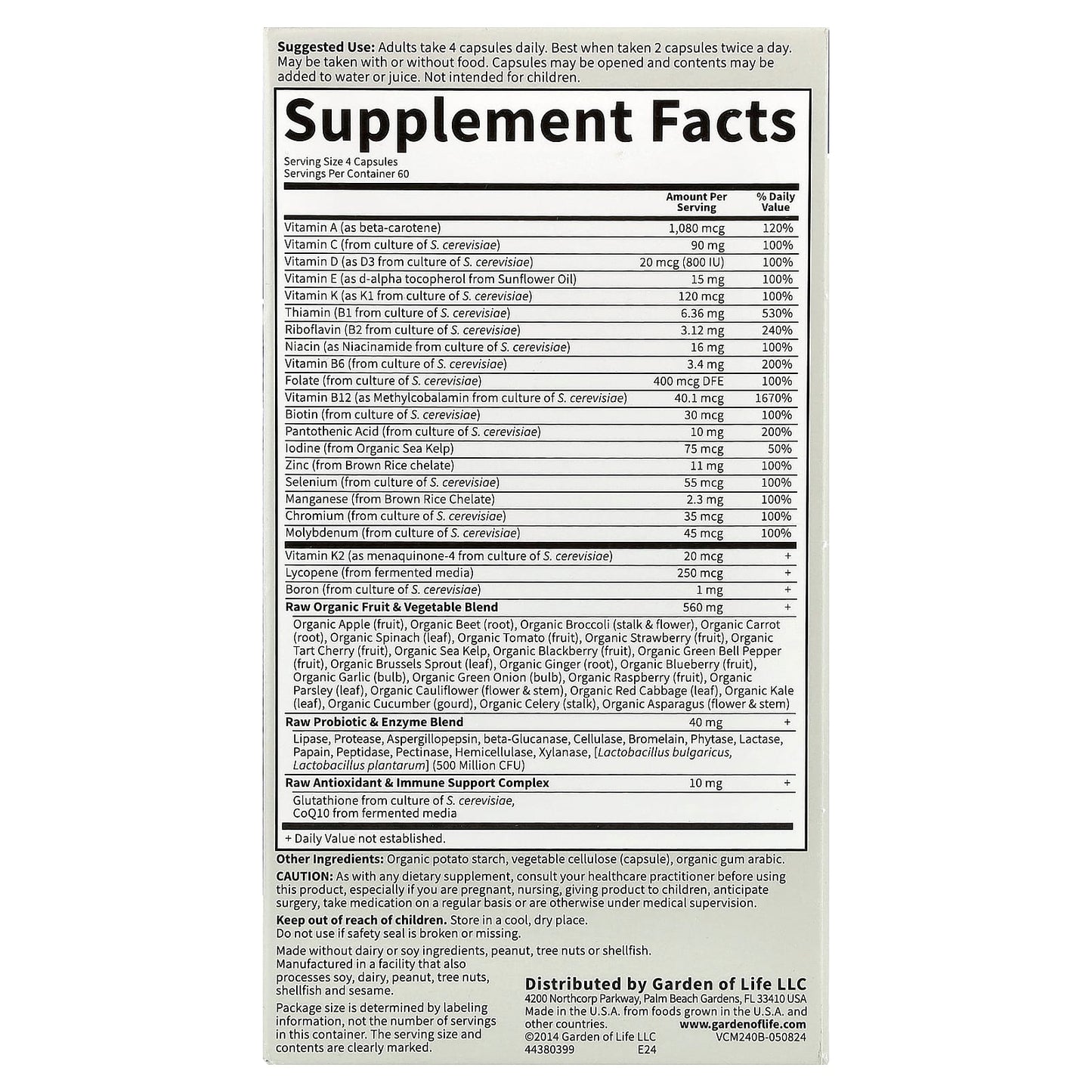 Garden of Life Vitamin Code Whole Food Multi for Men, 240 Capsules - Image 2